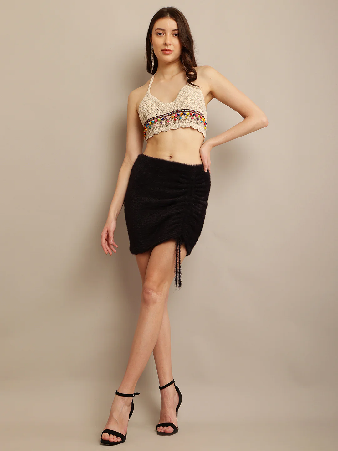 Women Black Fluffy Mini Skirt - Image 8