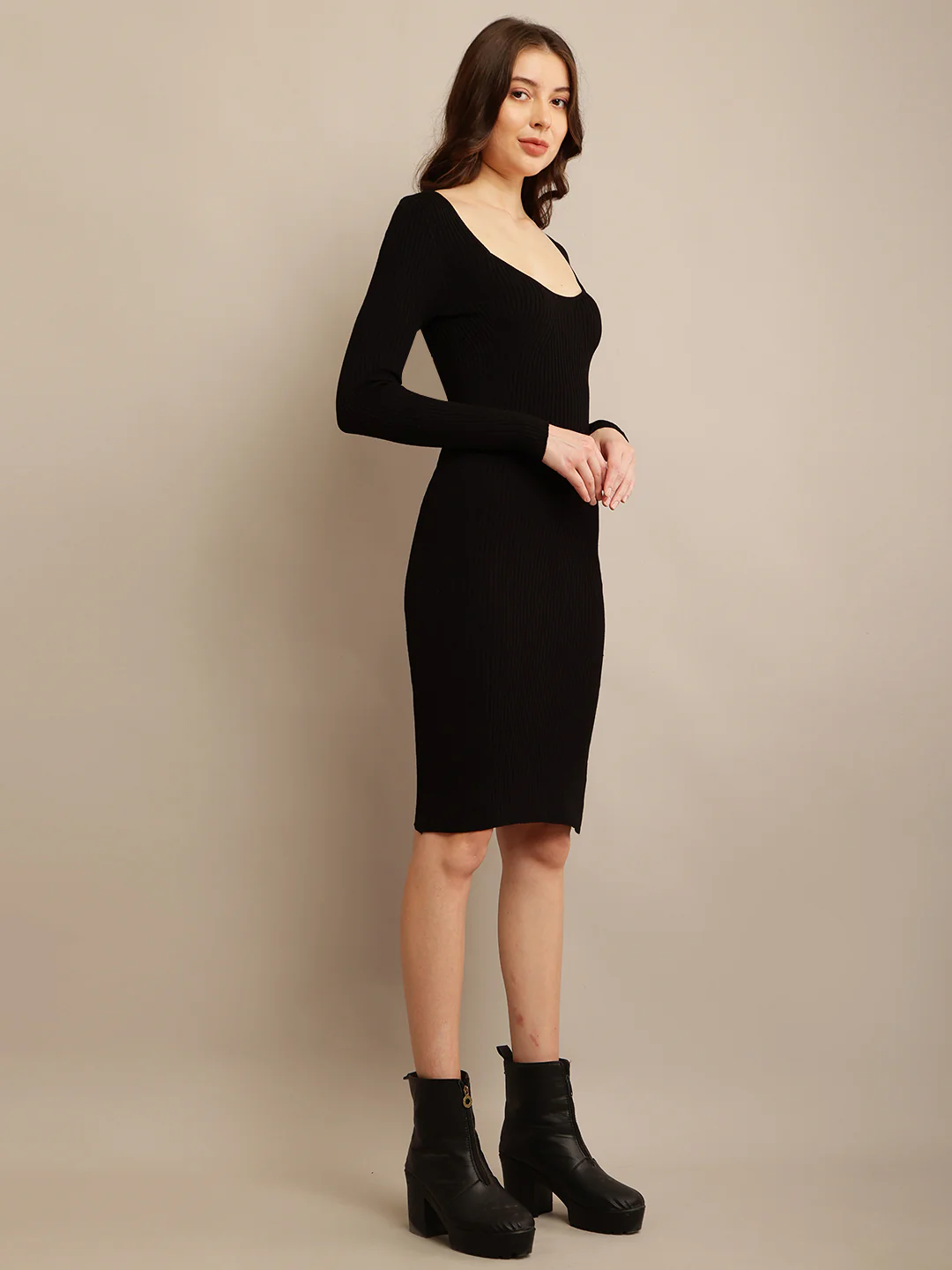 Women Square Neck Bodycon Dress - Image 3