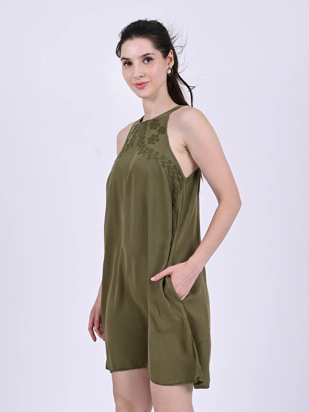 Women Olive Green Shift Dress - Image 2