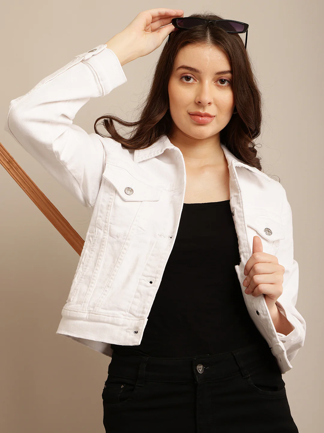 Women White Shirt Collar Jacket - Image 3