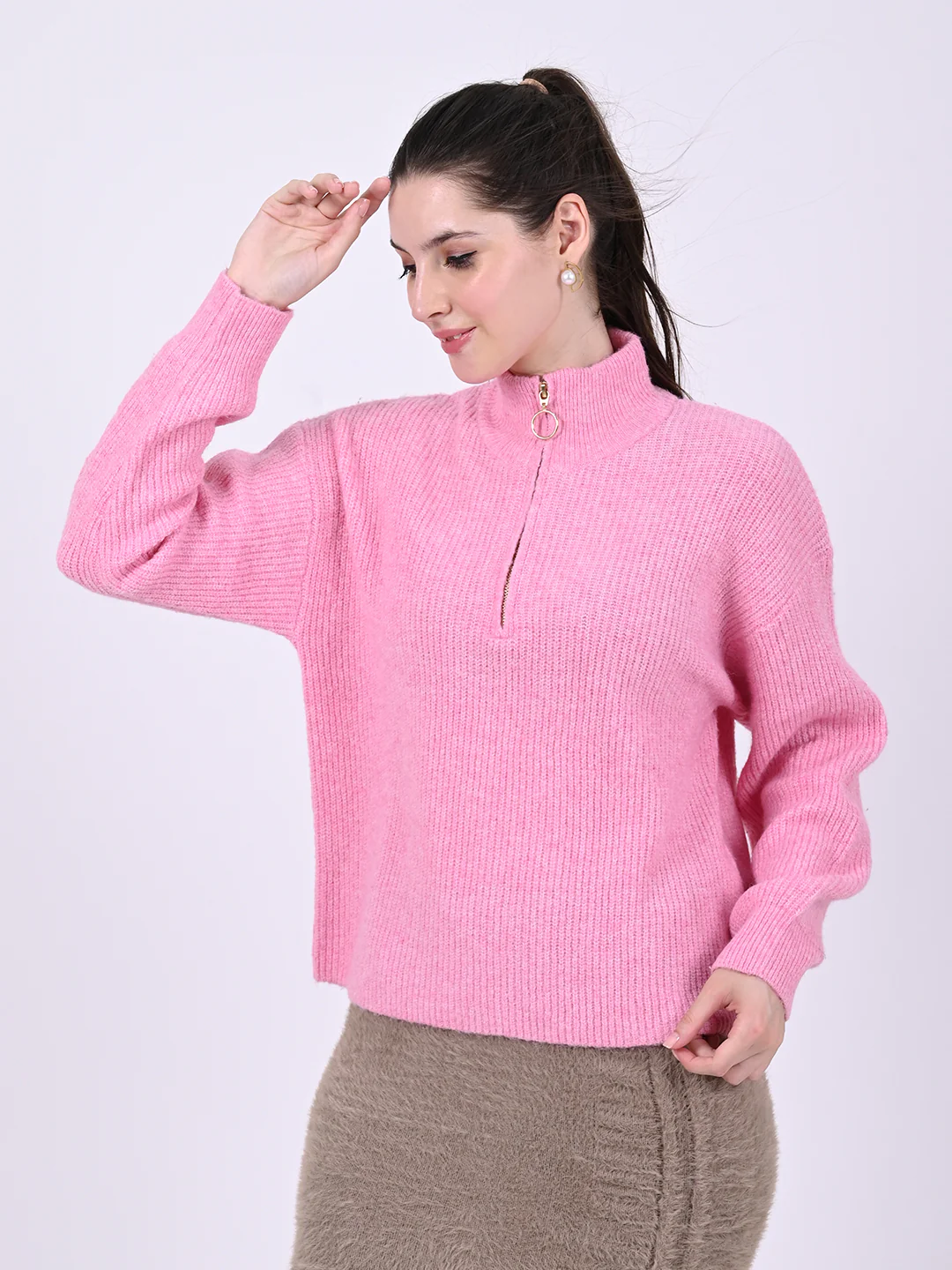 Women Pink Oversized Stripe - Image 2