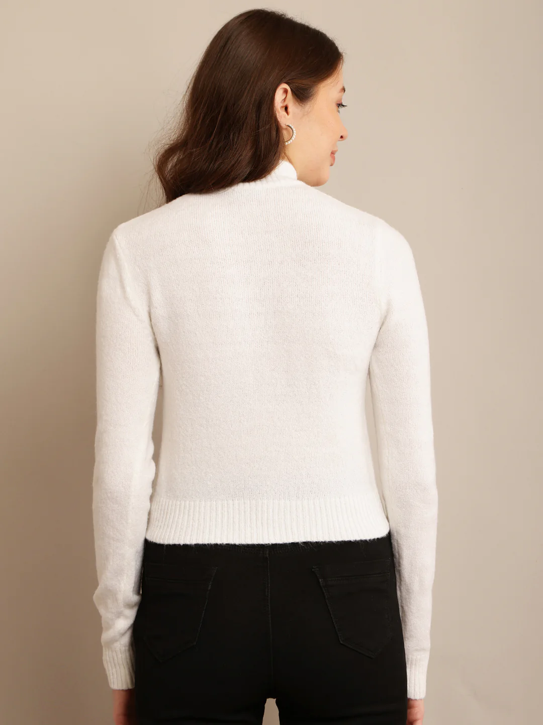Women Off-White Stretch Sweater - Image 4
