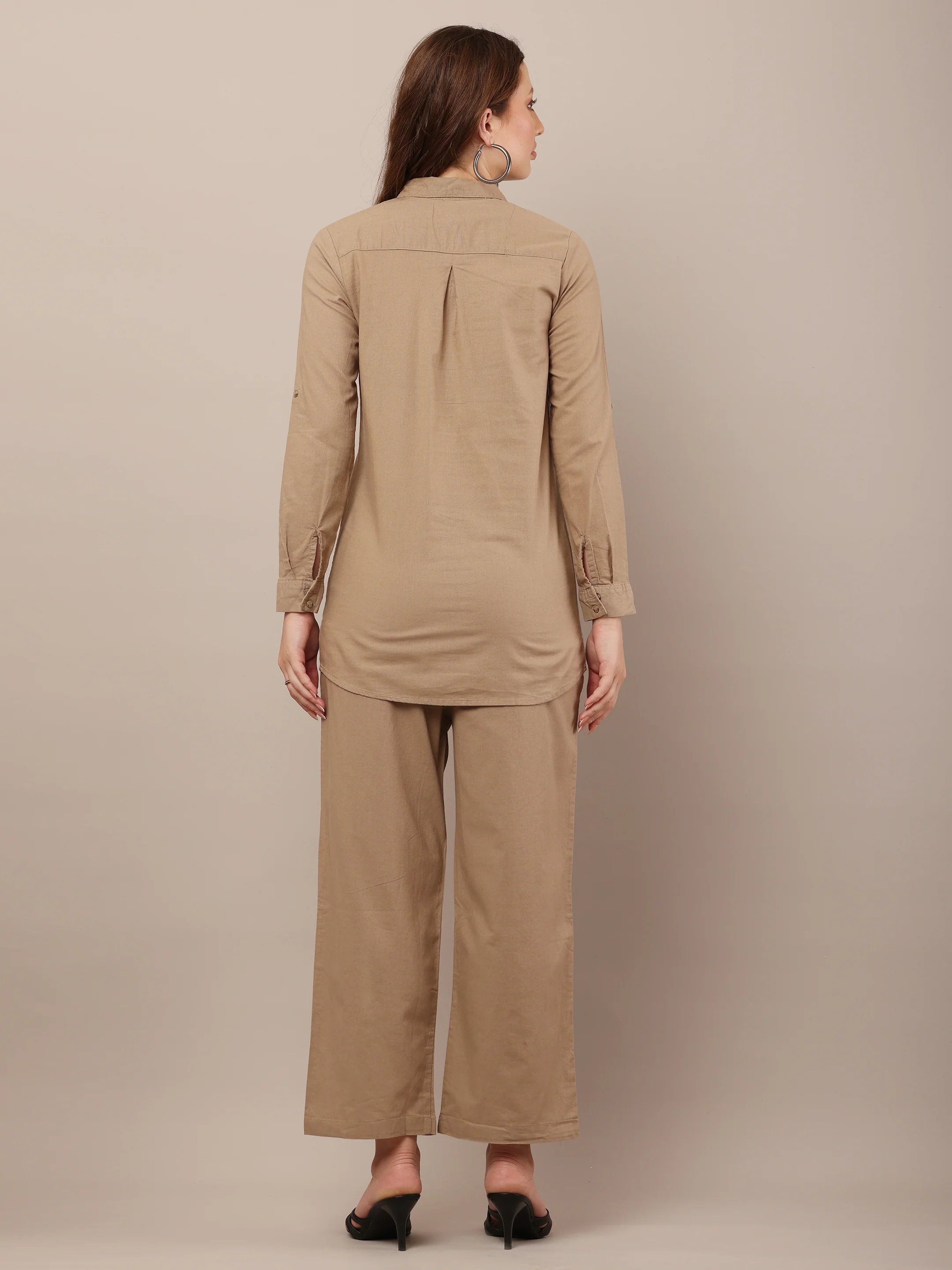 Women Shirt With Trouser Khaki Co-Ord Set - Image 4