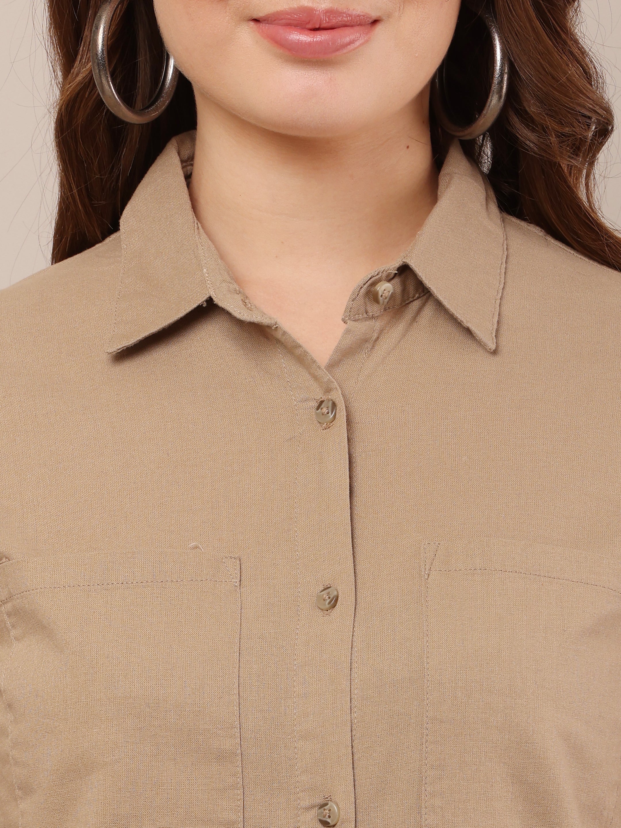 Women Shirt With Trouser Khaki Co-Ord Set - Image 5