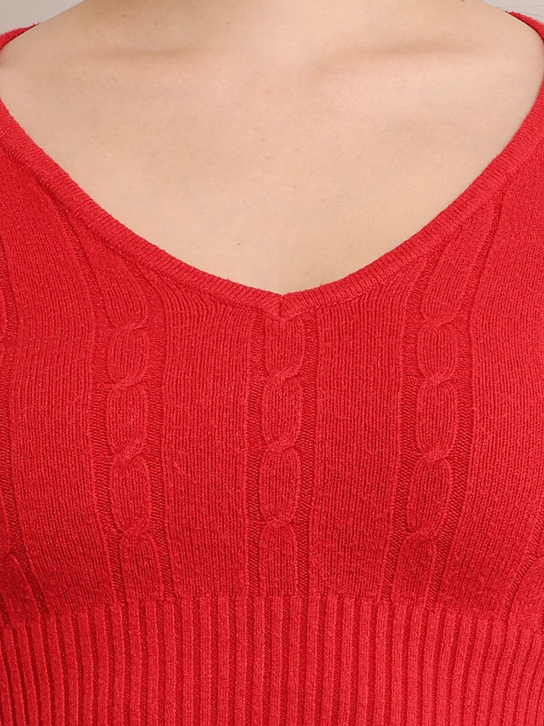 Women Ribbed Fitted Red Crop Top - Image 5
