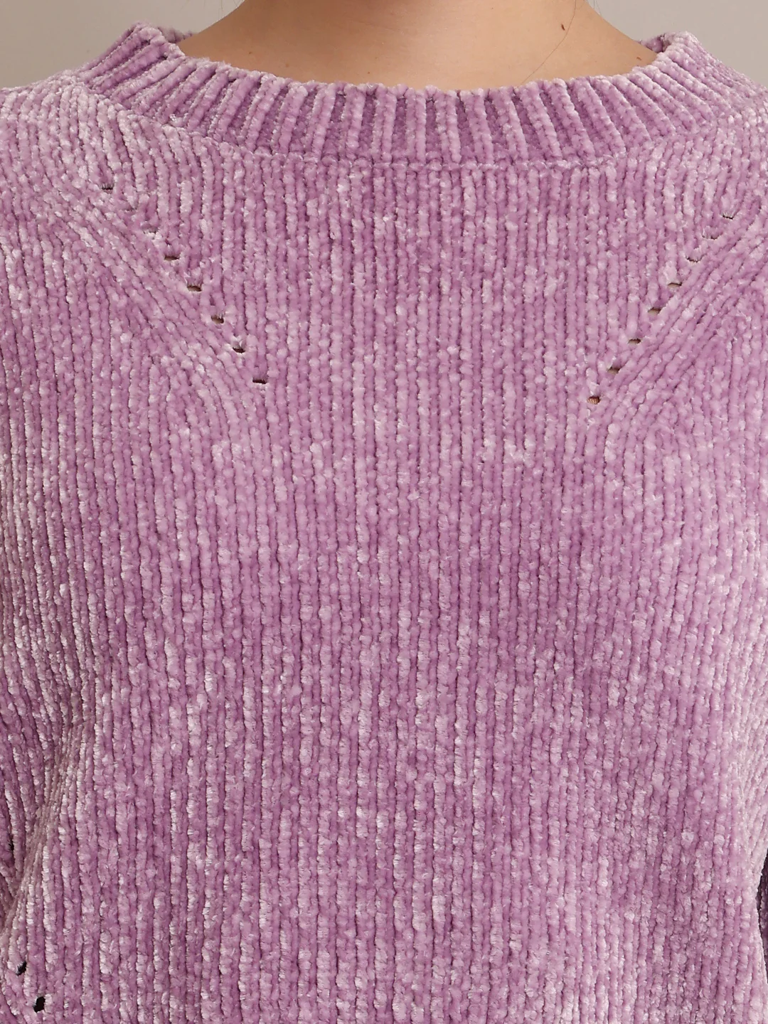 Women Polyester Round Neck Purple Sweater - Image 5
