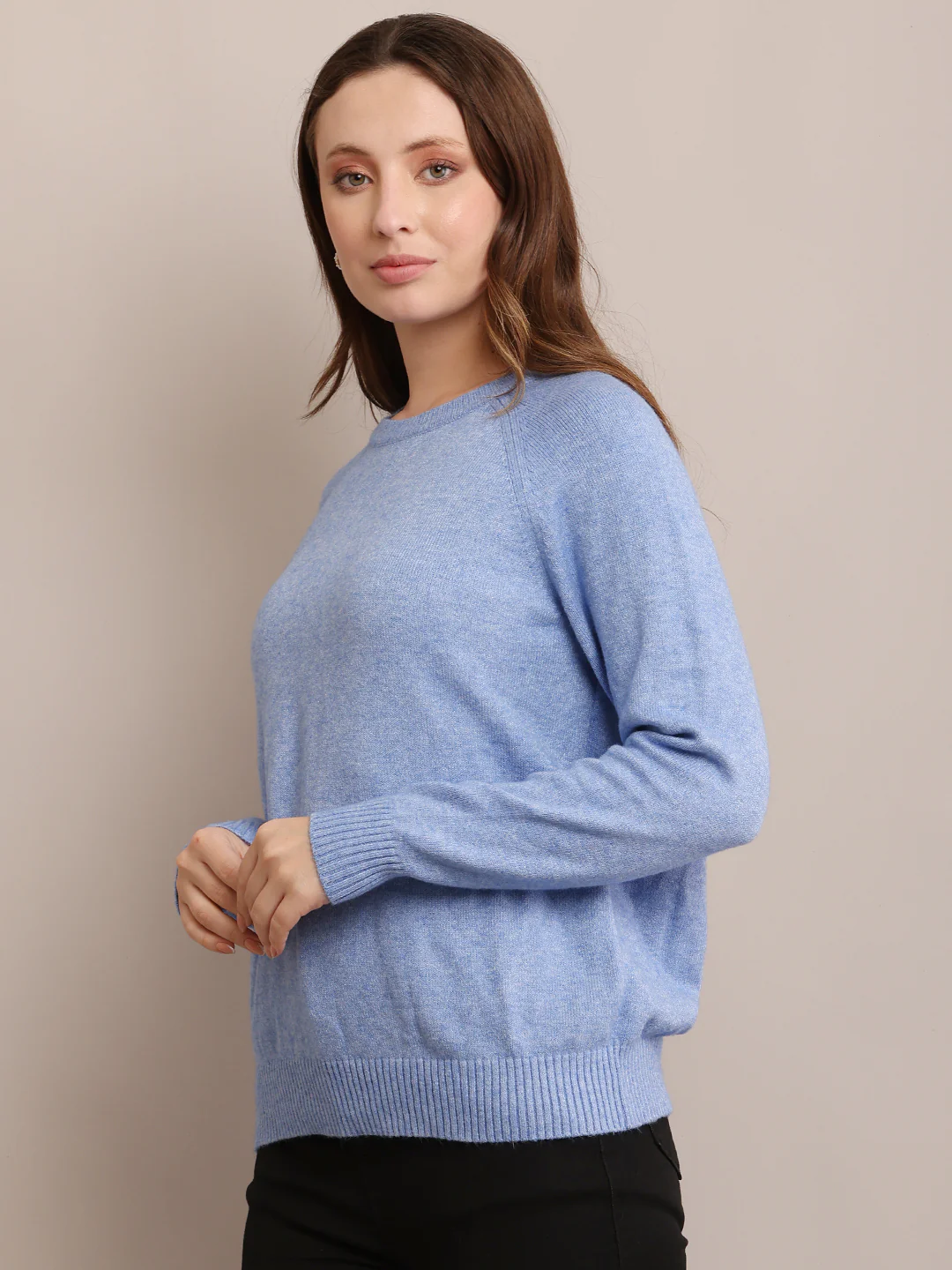 Women Polyester Full Sleeve Sky Blue Sweater - Image 2