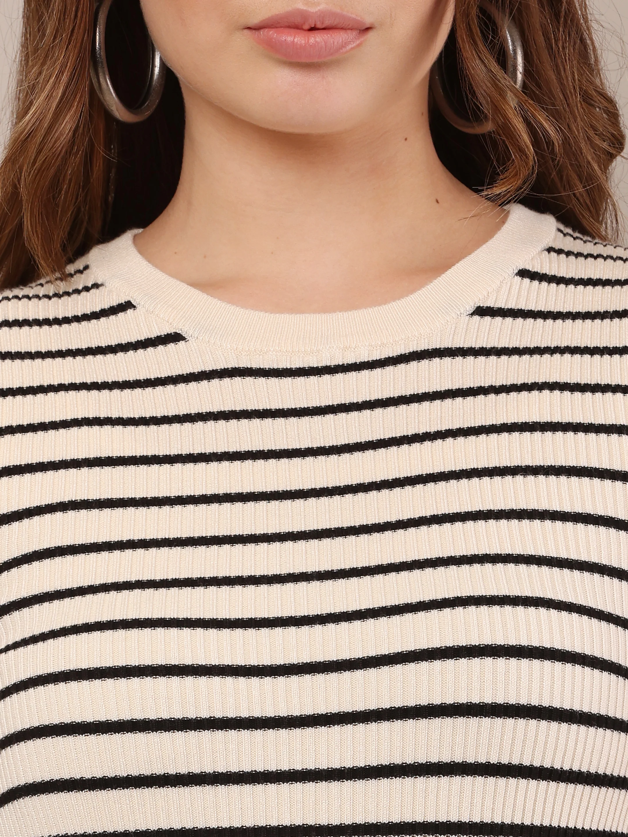 Women Viscose Striped Black & White Sweater - Image 5