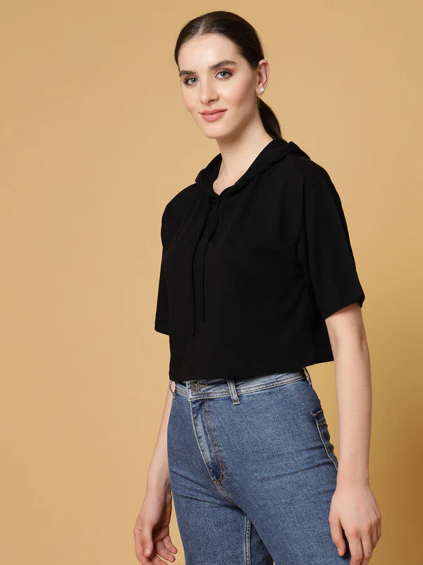 Women Black Hooded Anti Odour T-shirt - Image 2