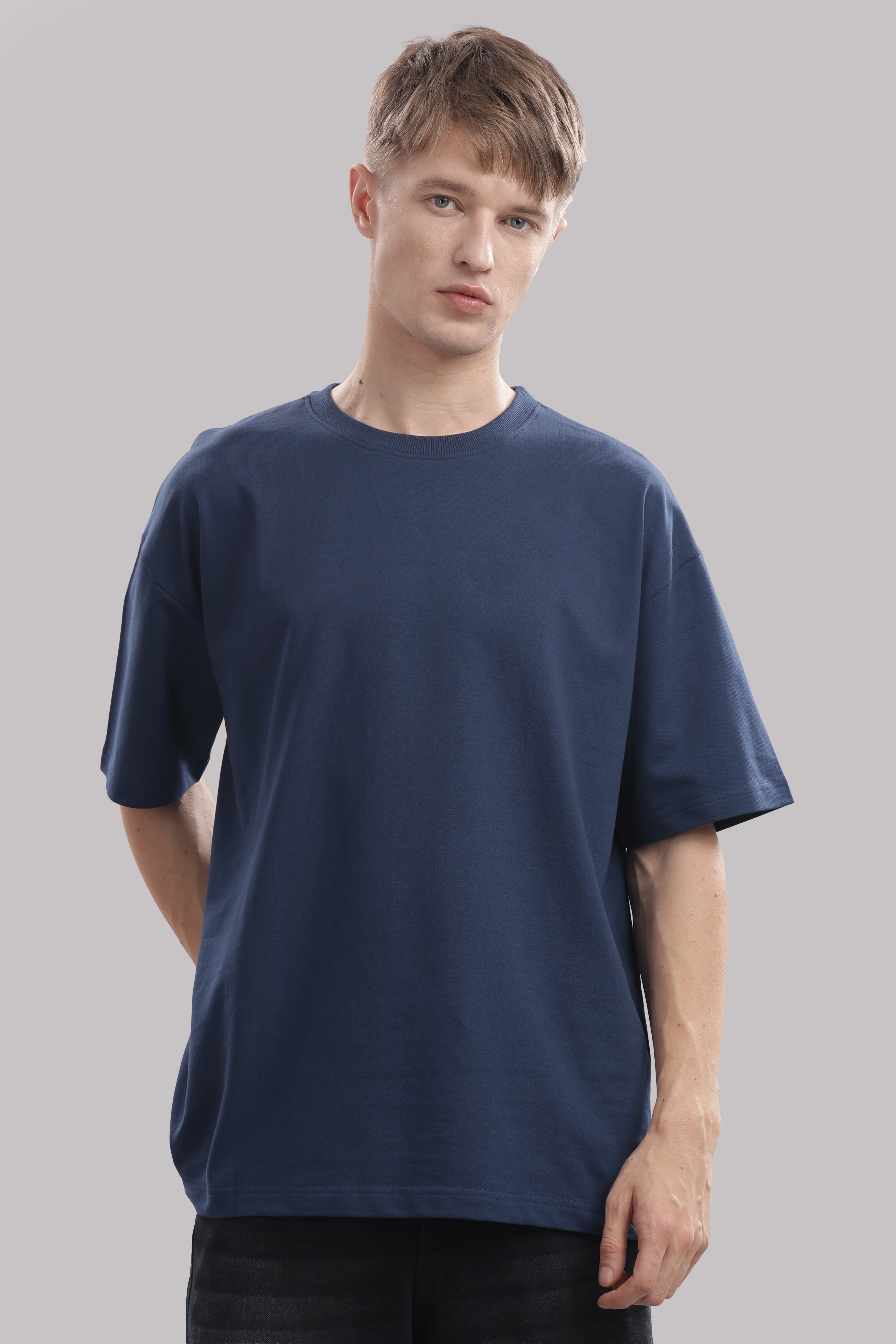 Men Blue Cotton Oversized T-Shirt - Image 3