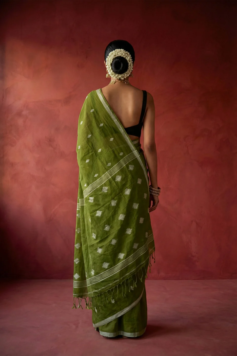 Pallavi Olive Handwonen Cotton Saree - Image 2
