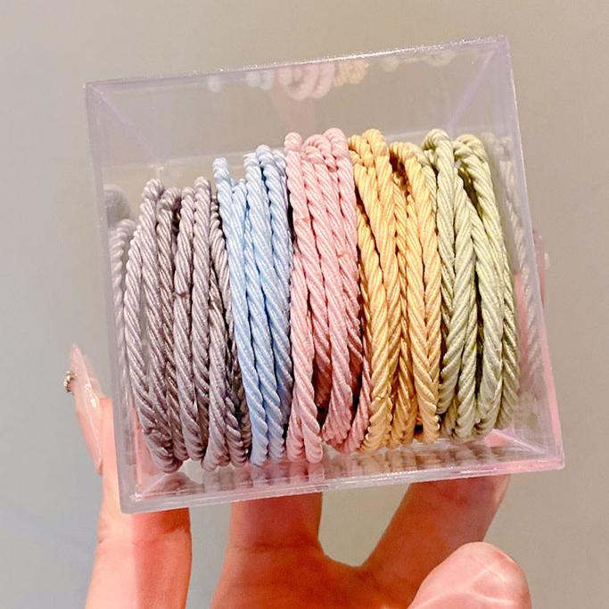 Pastel Twisted Hair Tie Set – Soft Rope Elastic Bands (50 Pcs)