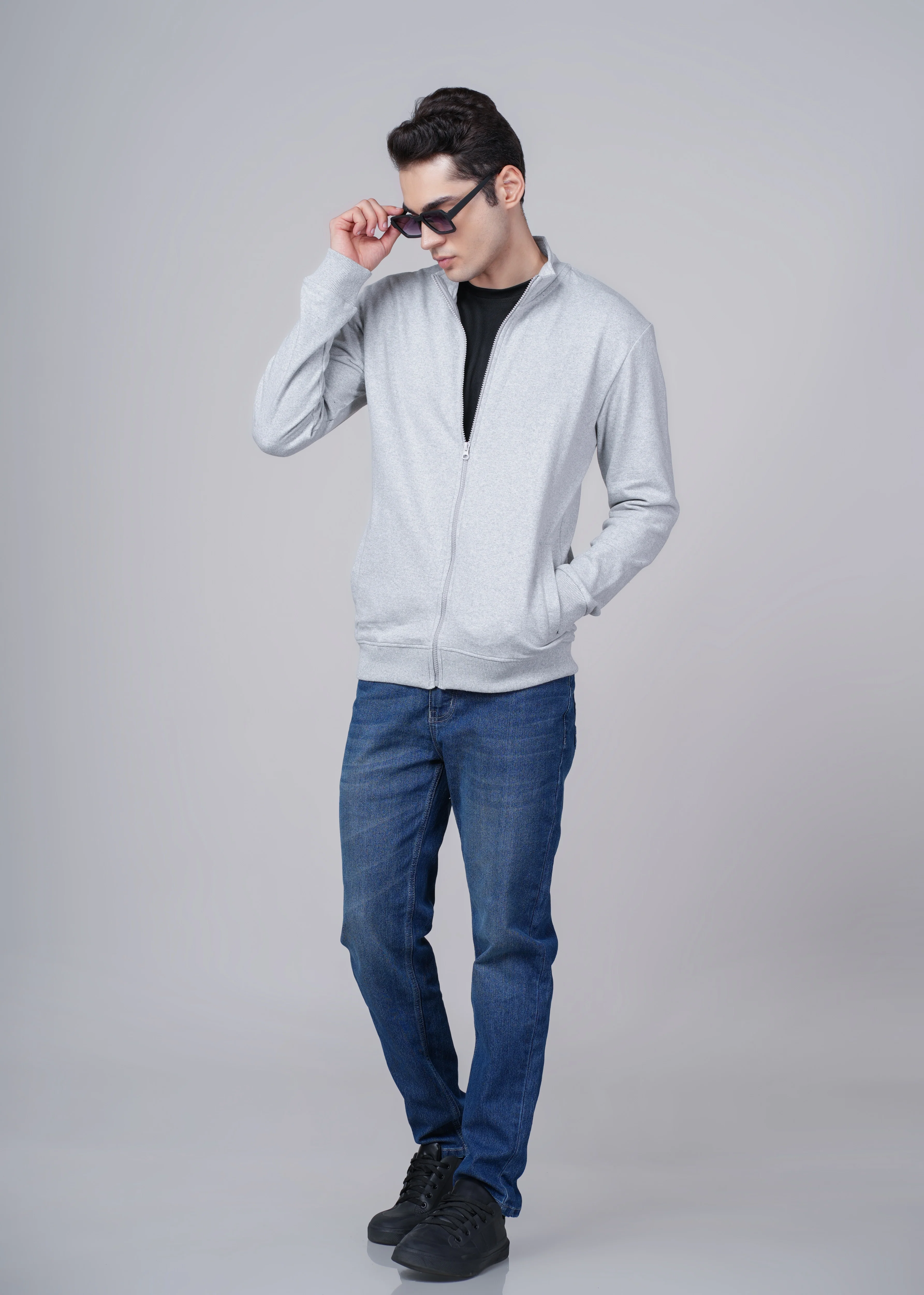 Men Grey Cotton Jacket - Image 3