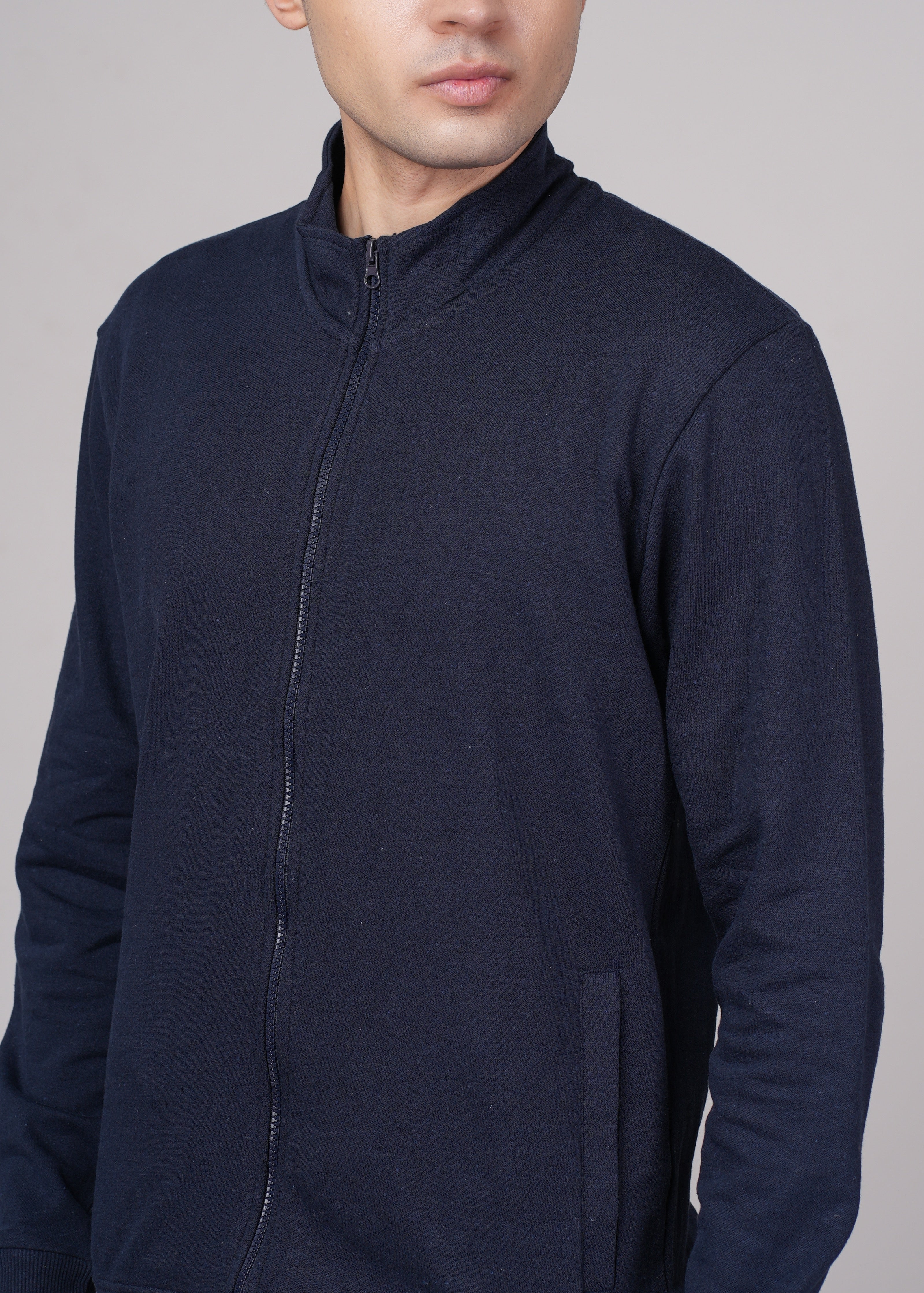 Men Navy Blue Cotton Regular Jacket - Image 5