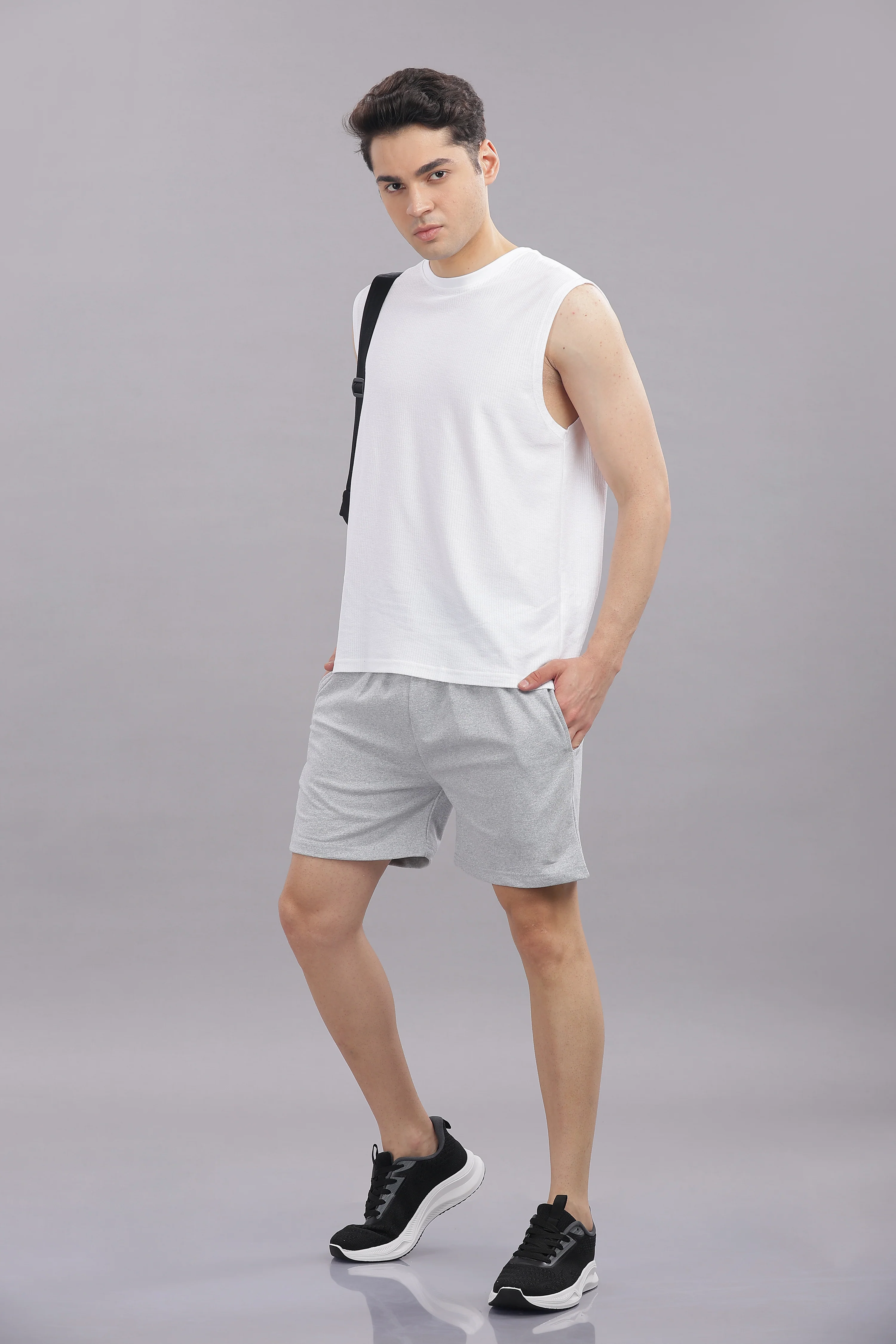 Men Grey Cotton Regular Shorts