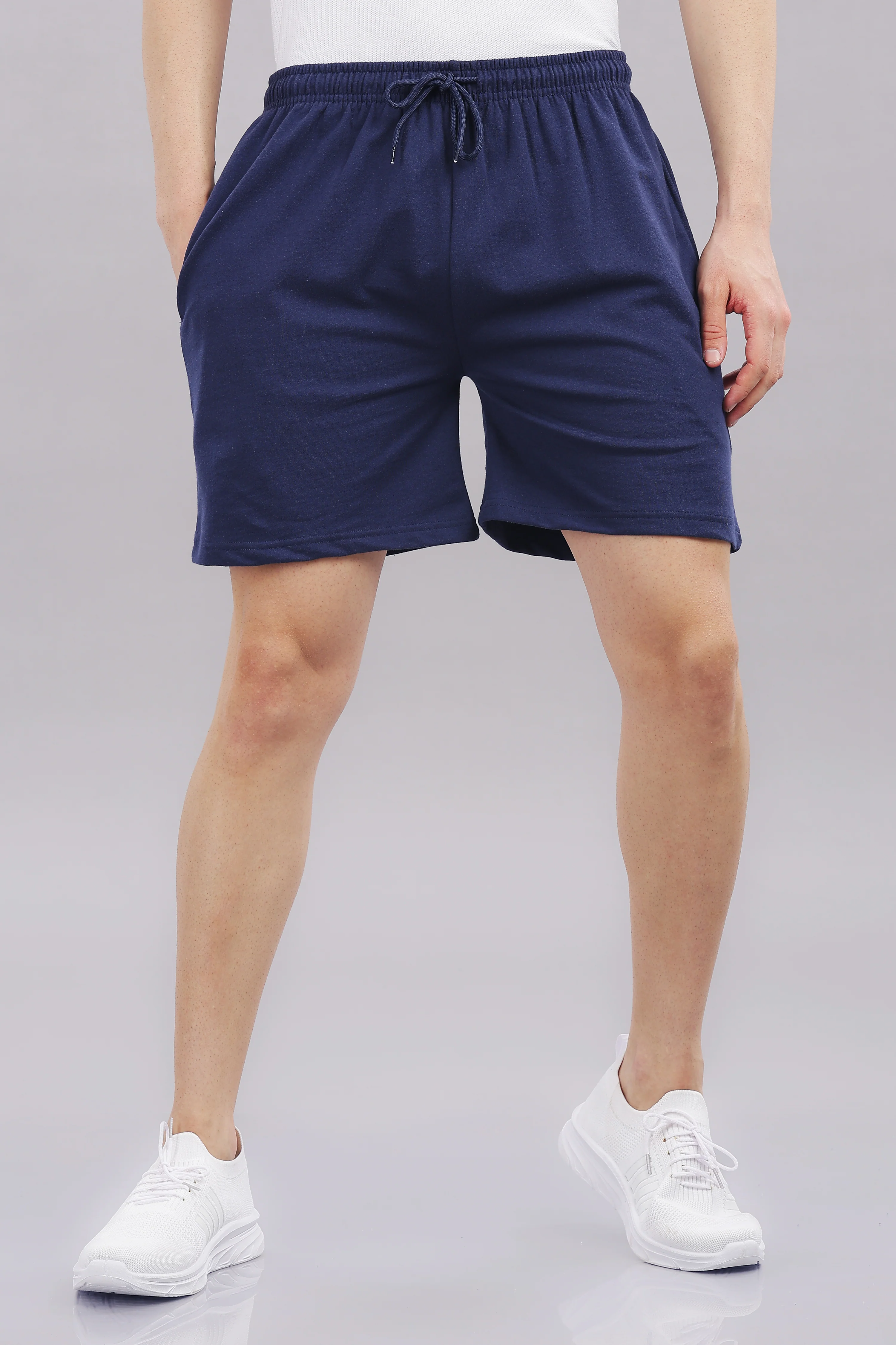 Men Navy Blue Cotton Regular Shorts - Image 4
