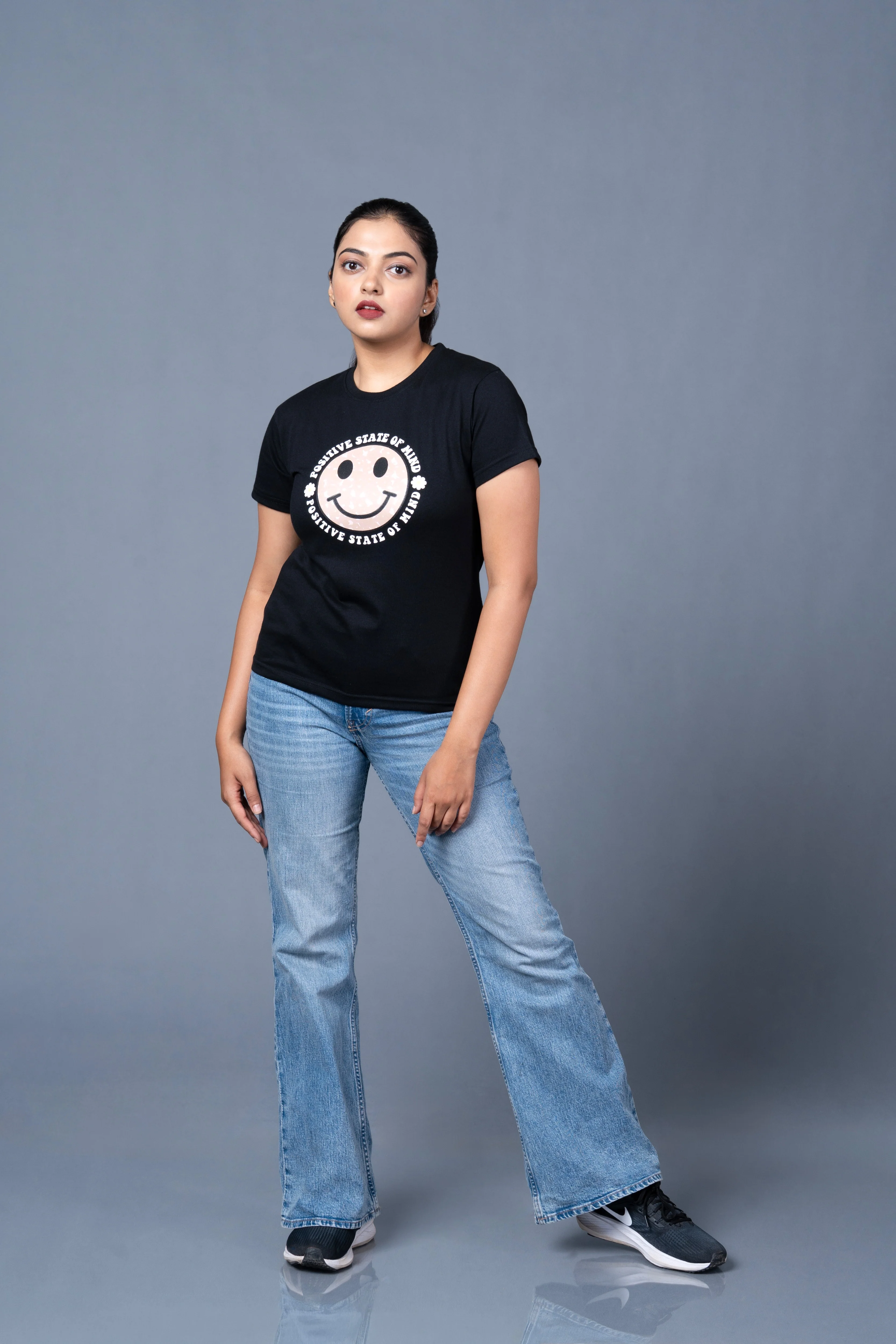 Women Black Printed Cotton Regular T-Shirt - Image 7