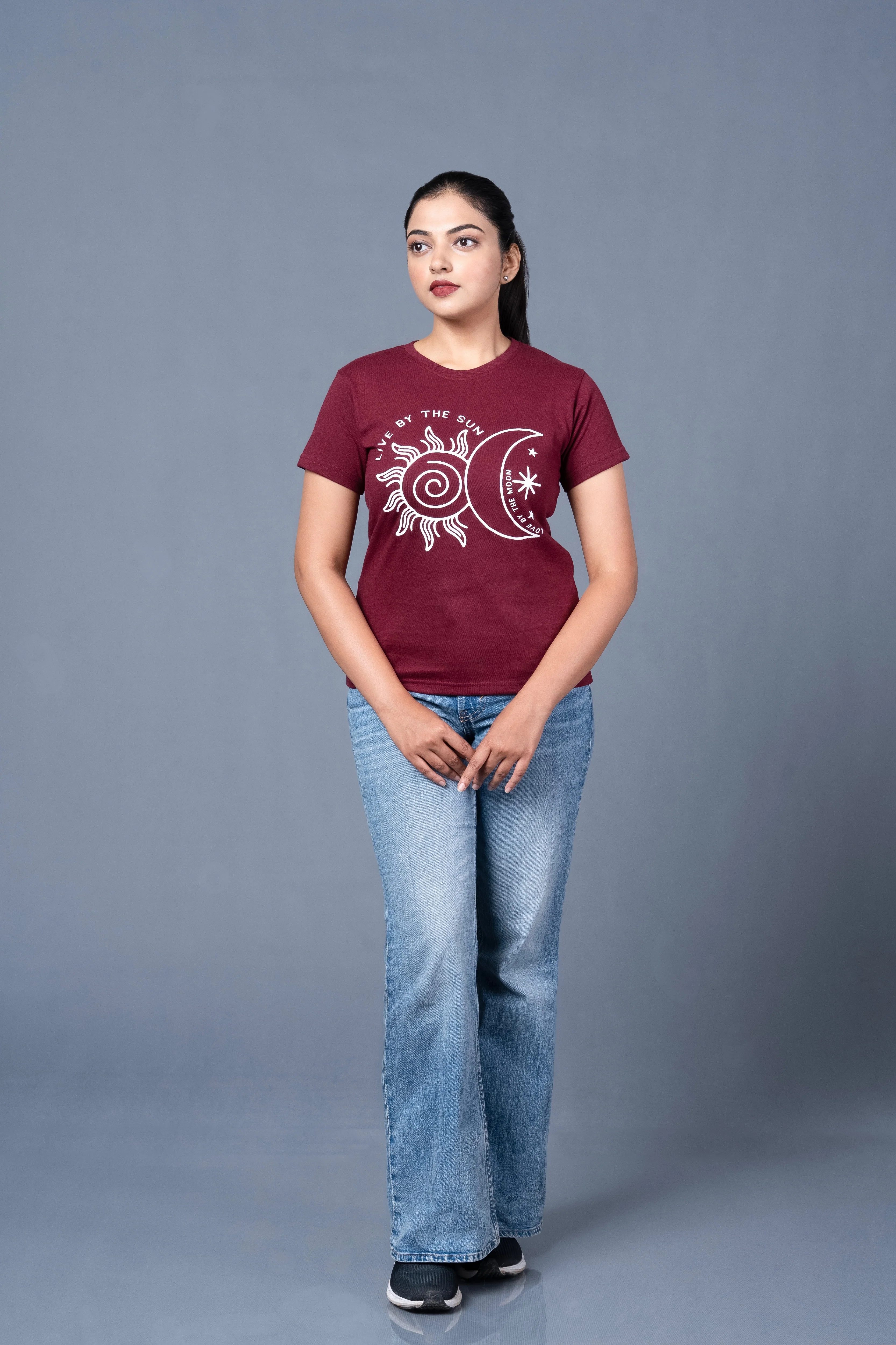 Women Maroon Printed Cotton Regular T-Shirt - Image 3
