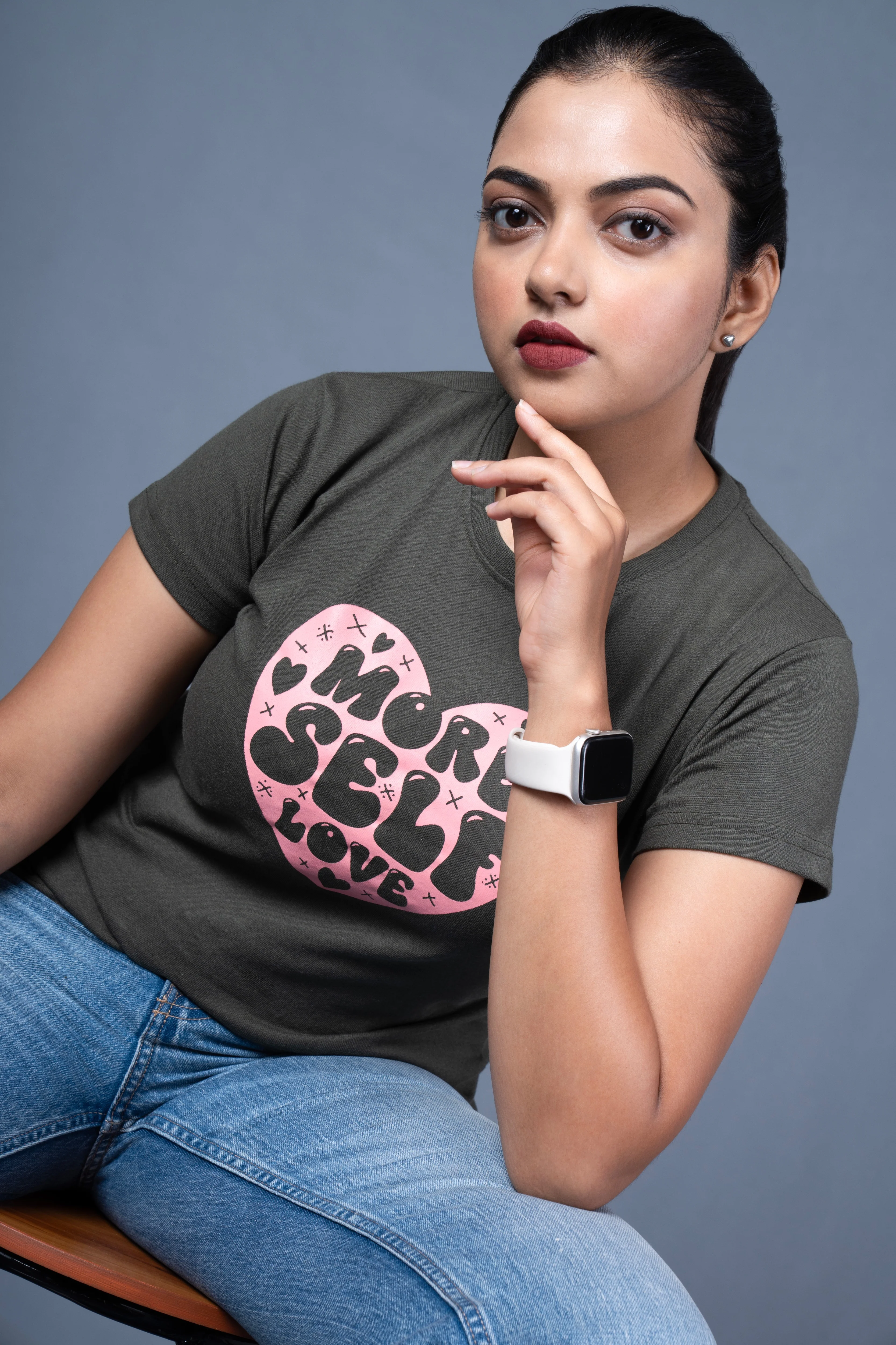 Women Olive Printed Cotton Regular T-Shirt - Image 3