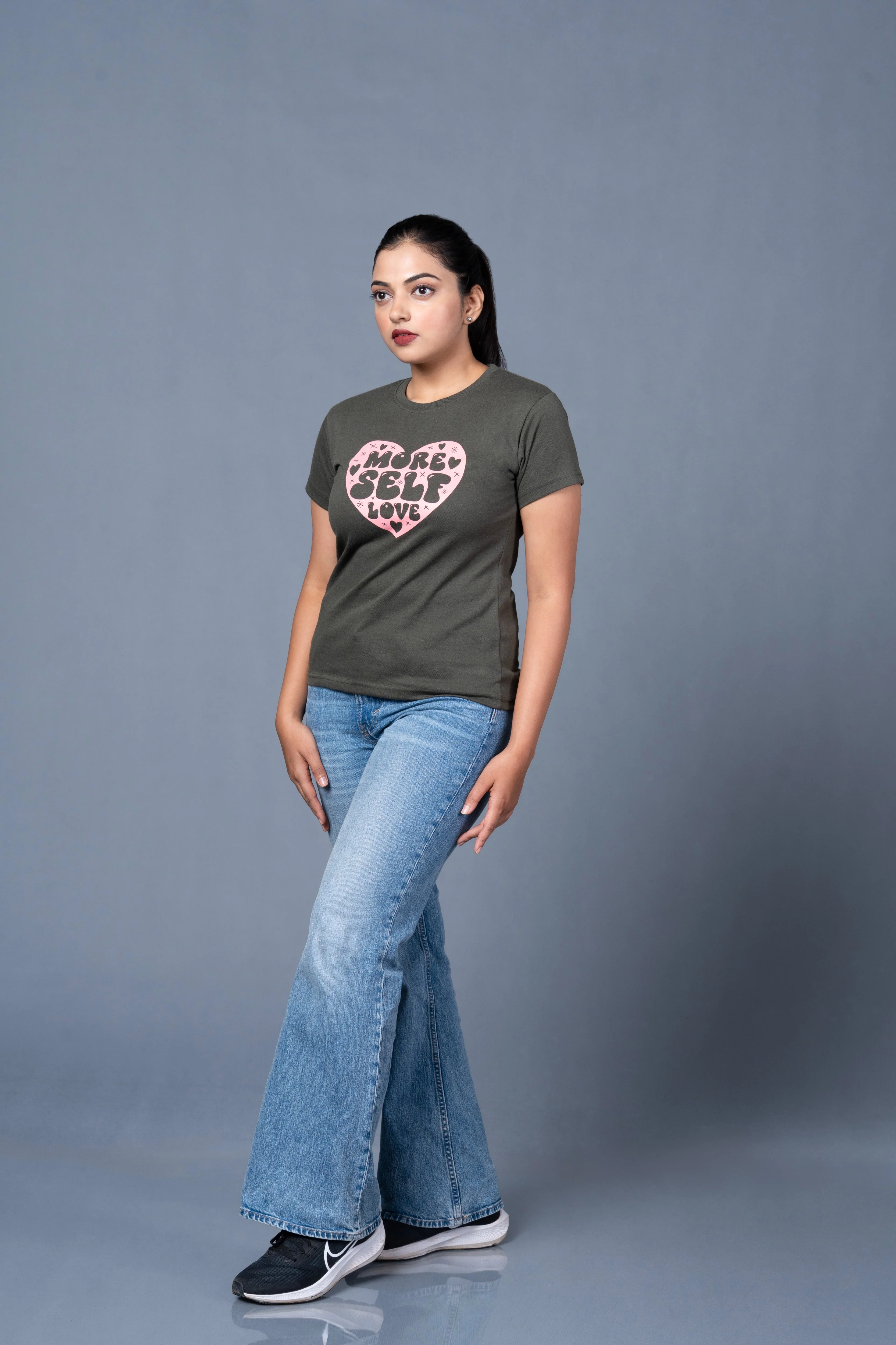 Women Olive Printed Cotton Regular T-Shirt - Image 9