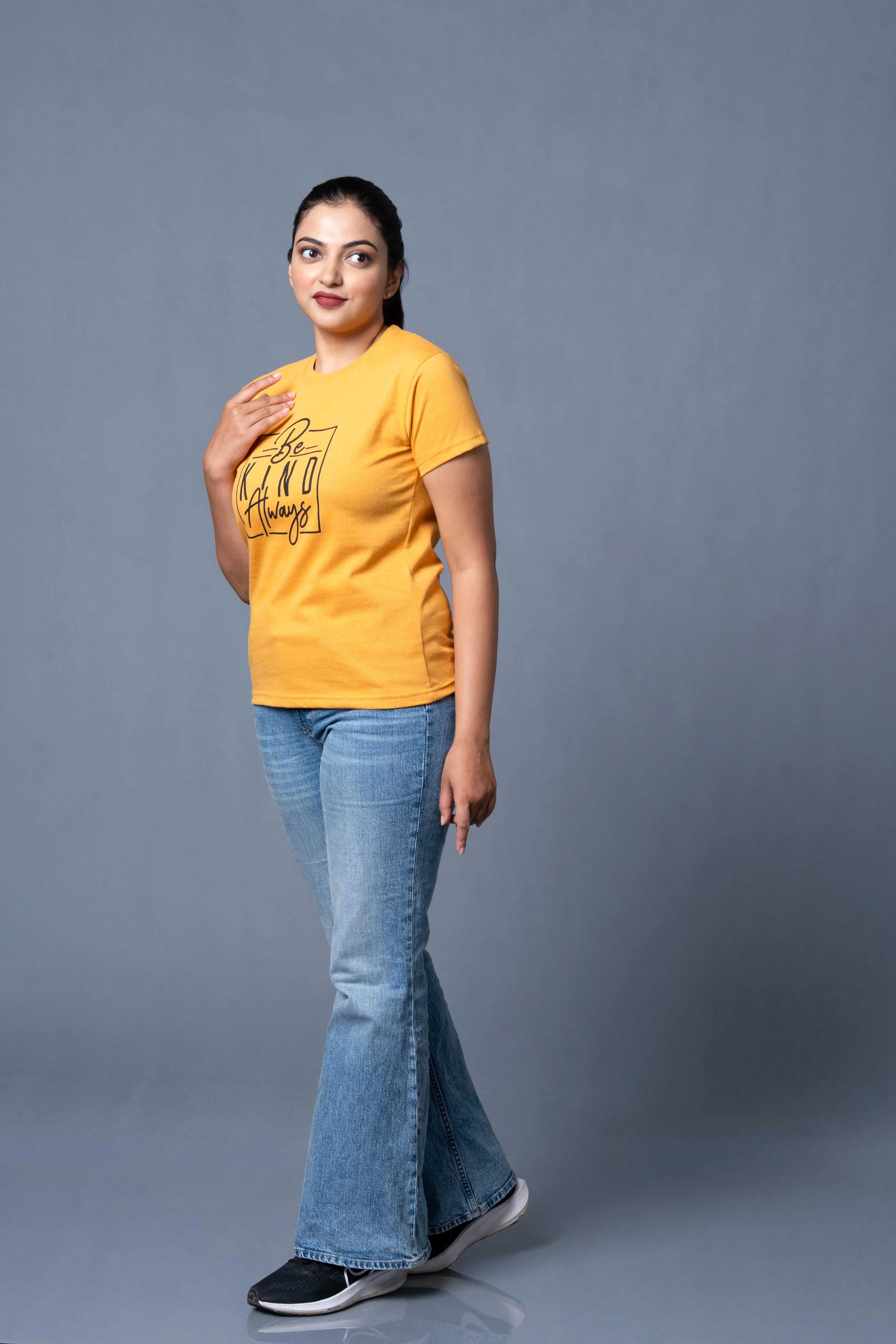 Women Yellow Printed Cotton Regular T-Shirt - Image 8