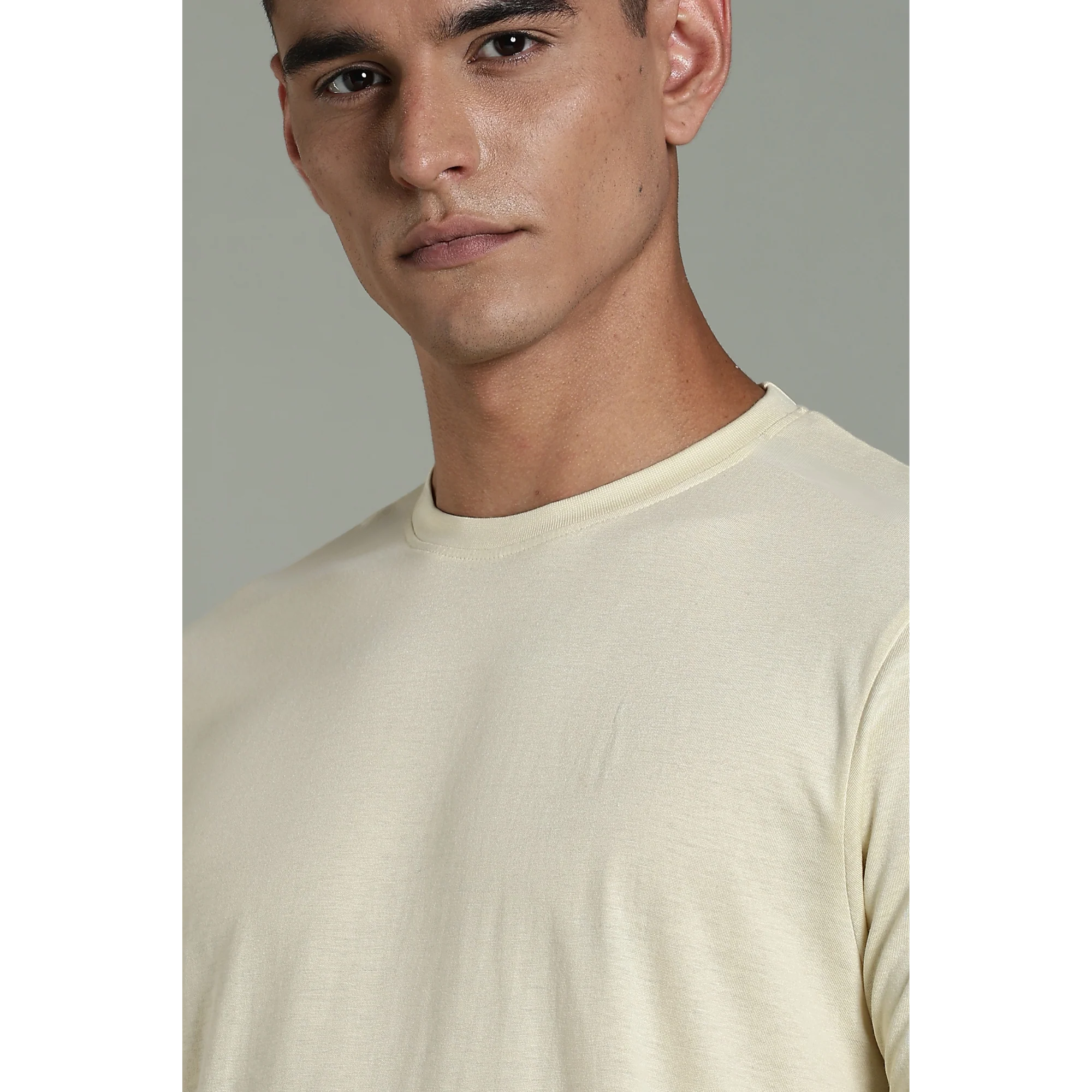 Men Beige Cotton Regular T-Shirt - Image 6