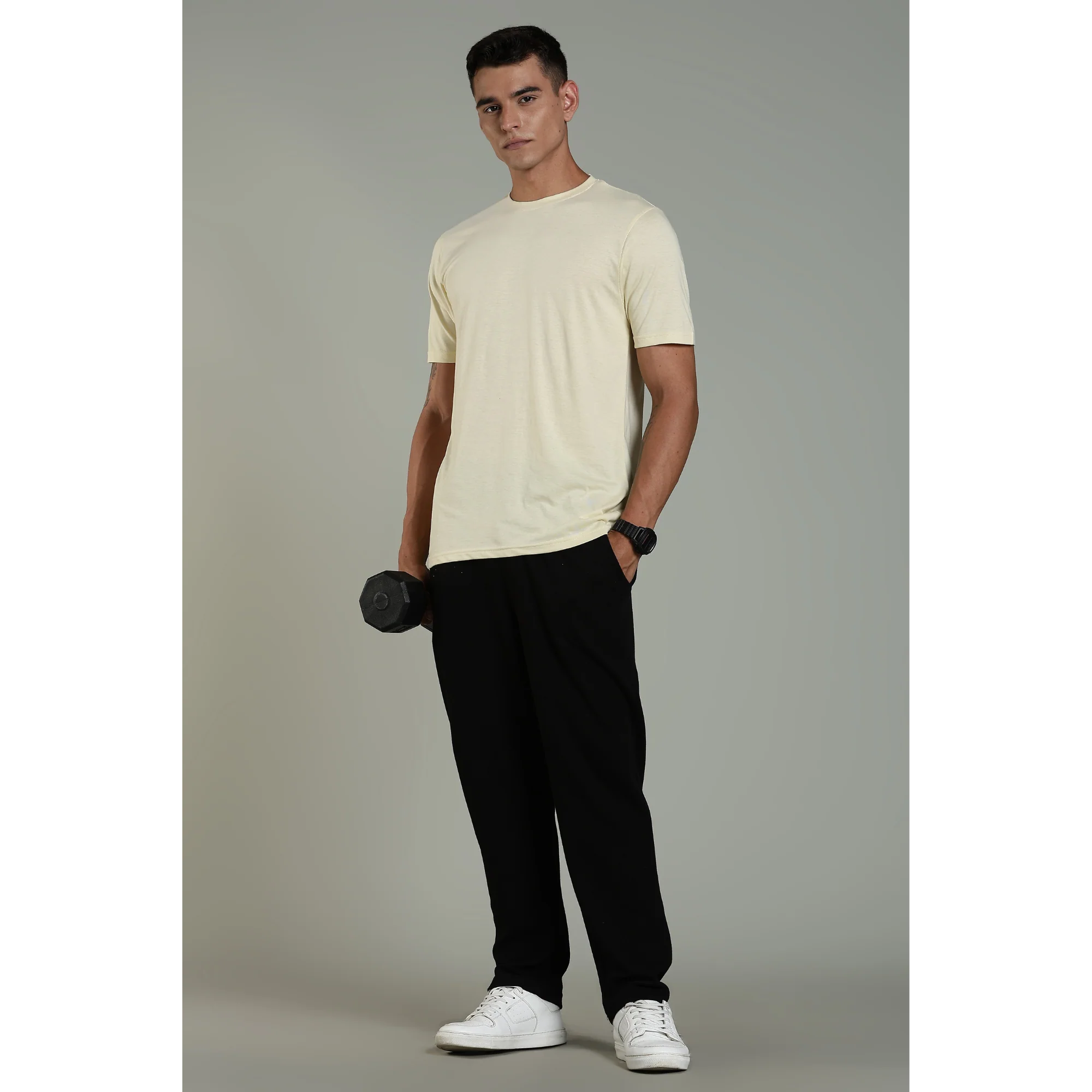 Men Beige Cotton Regular T-Shirt - Image 7