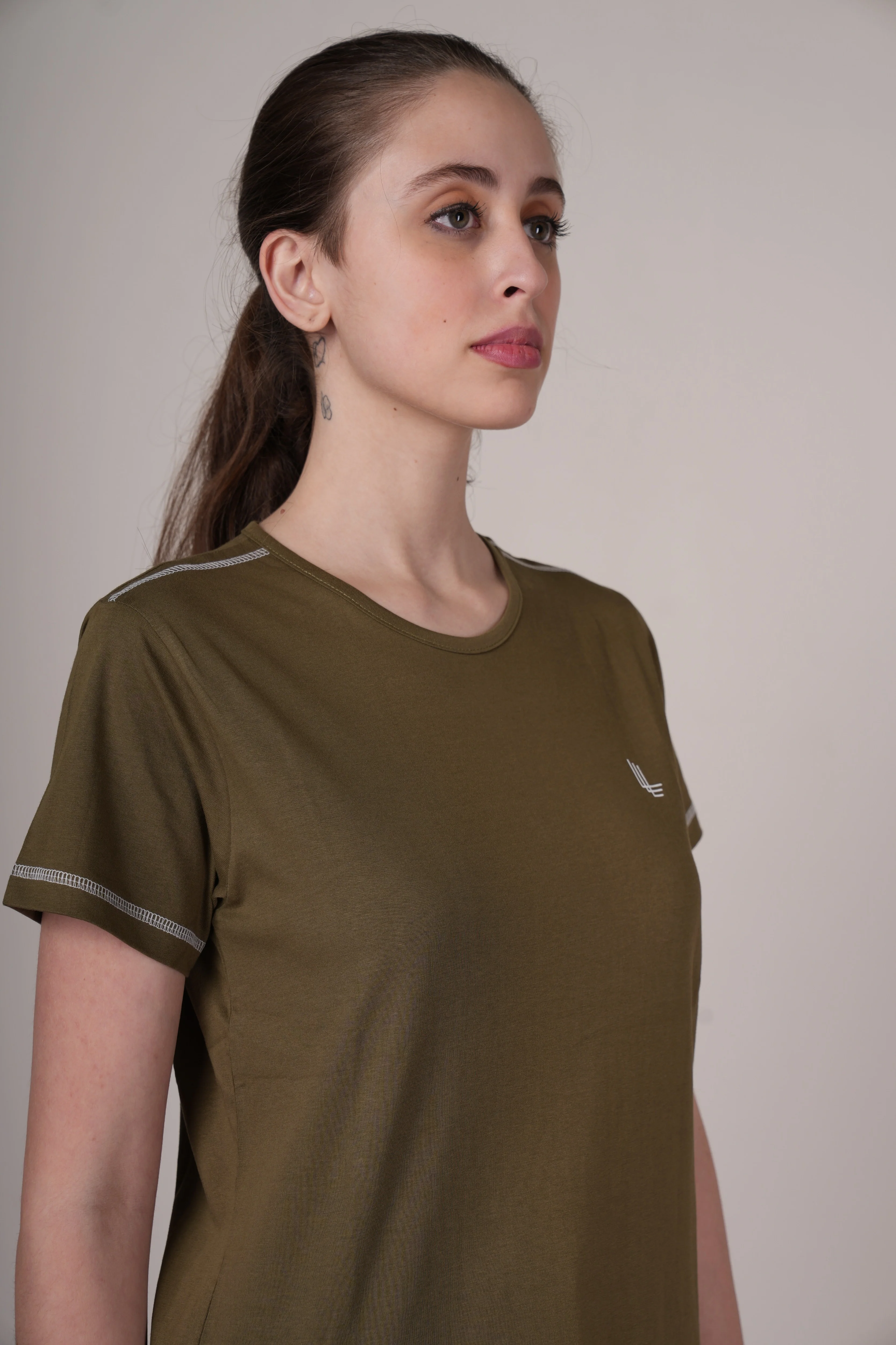 Women Olive Cotton Regular T-Shirt - Image 6