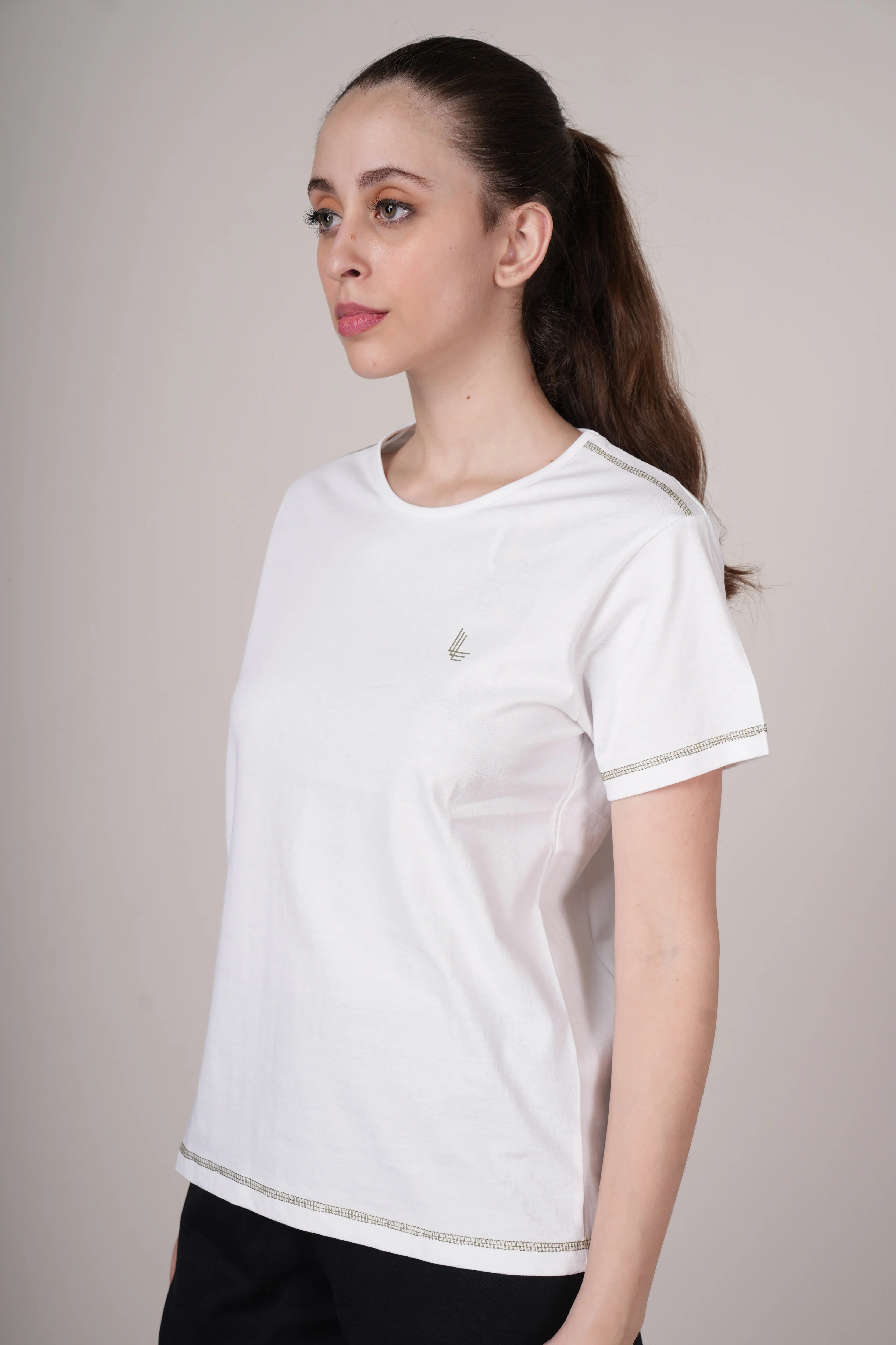 Women White Cotton Regular T-Shirt - Image 2