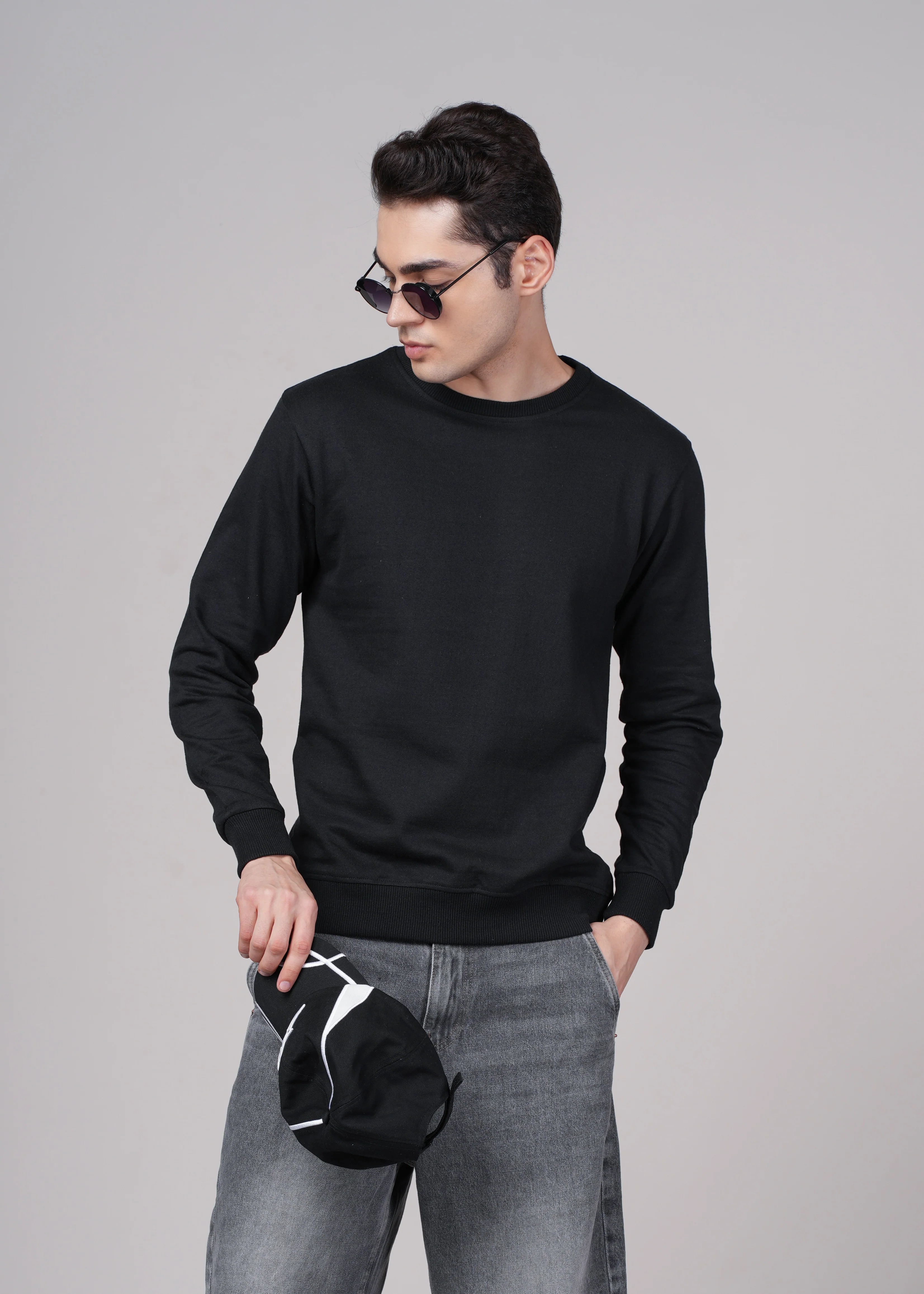 Men Black Cotton Regular Sweatshirt