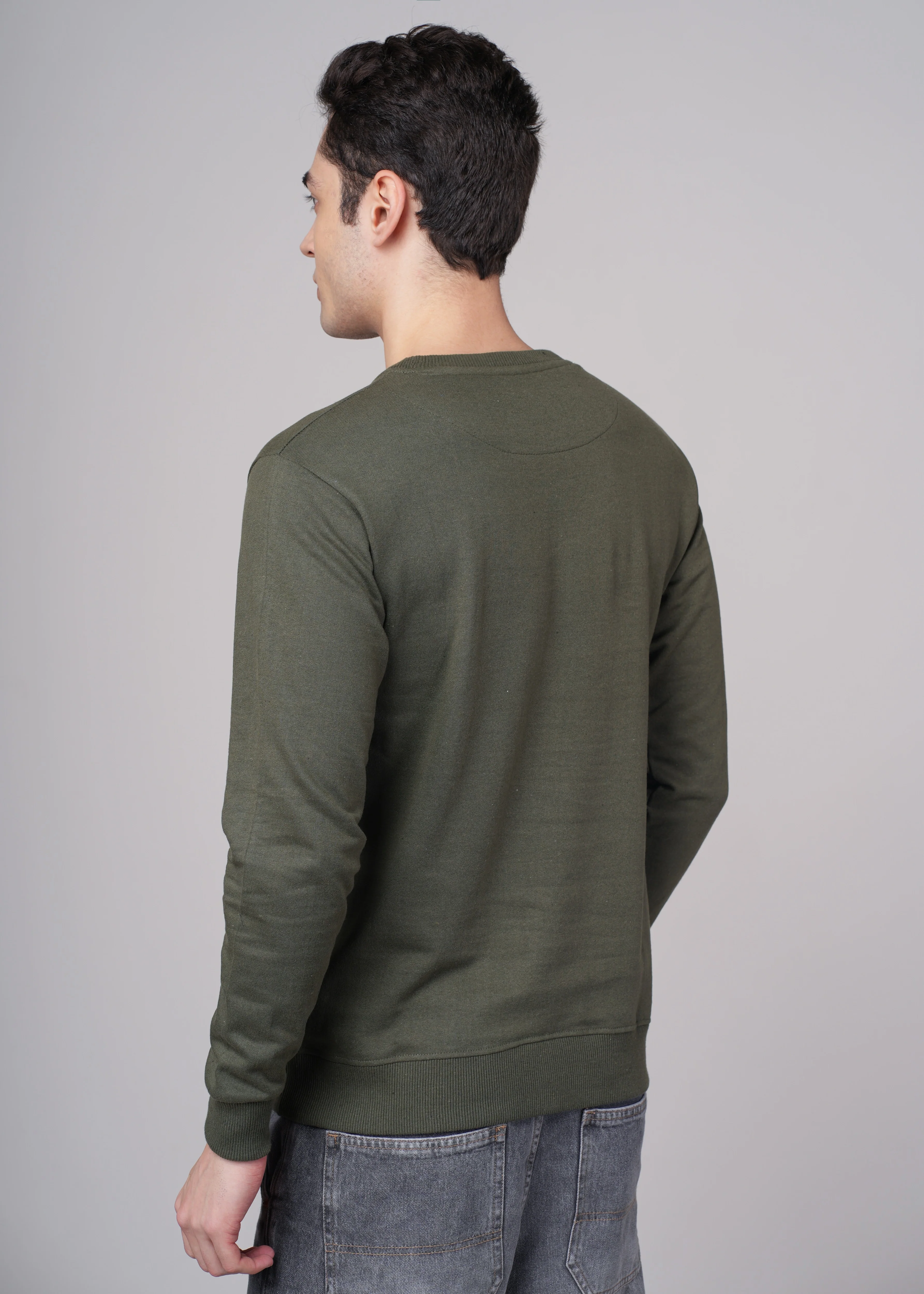 Men Olive Cotton Regular Sweatshirt - Image 4