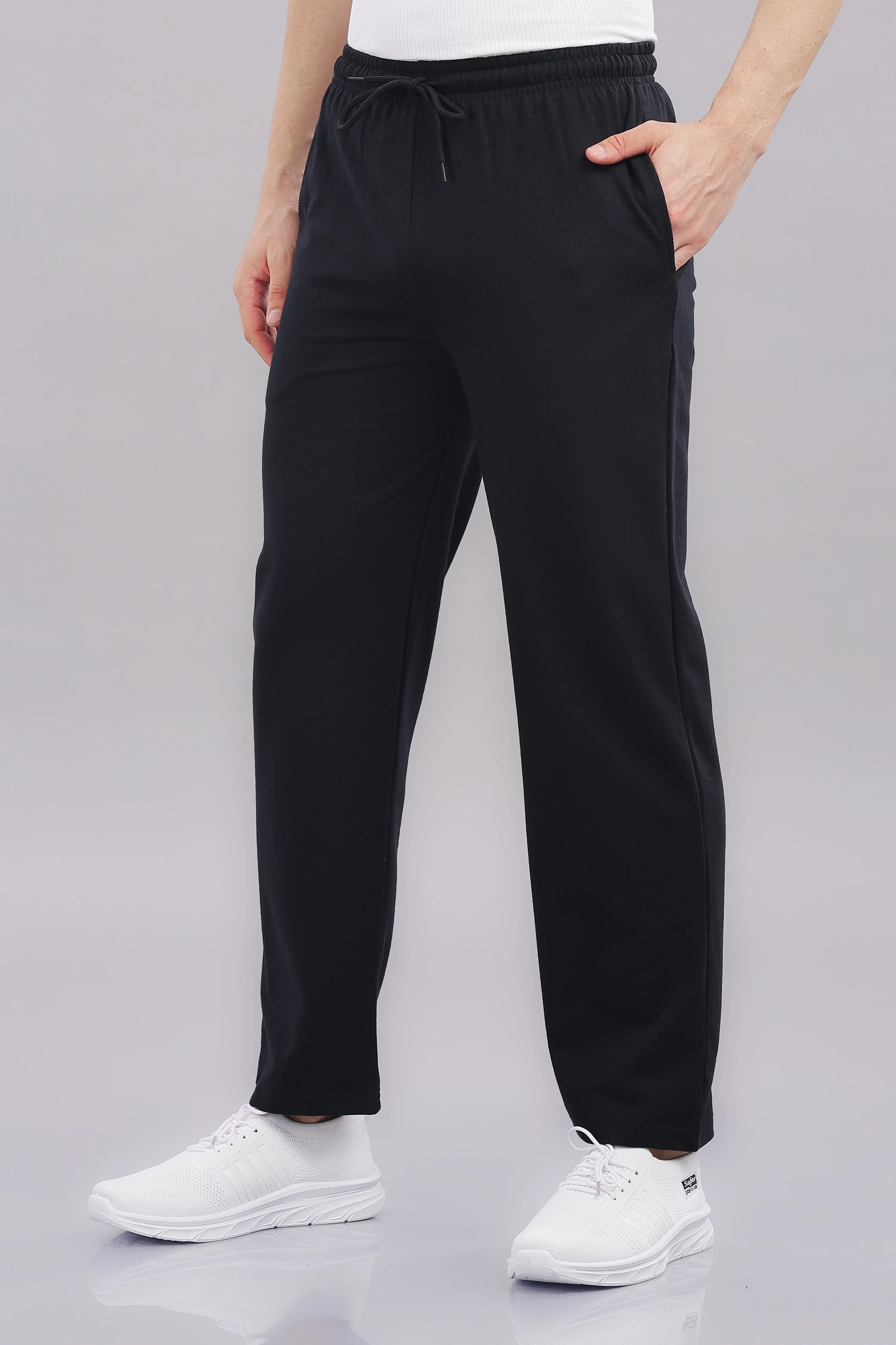 Men Black Cotton Regular Track Pant