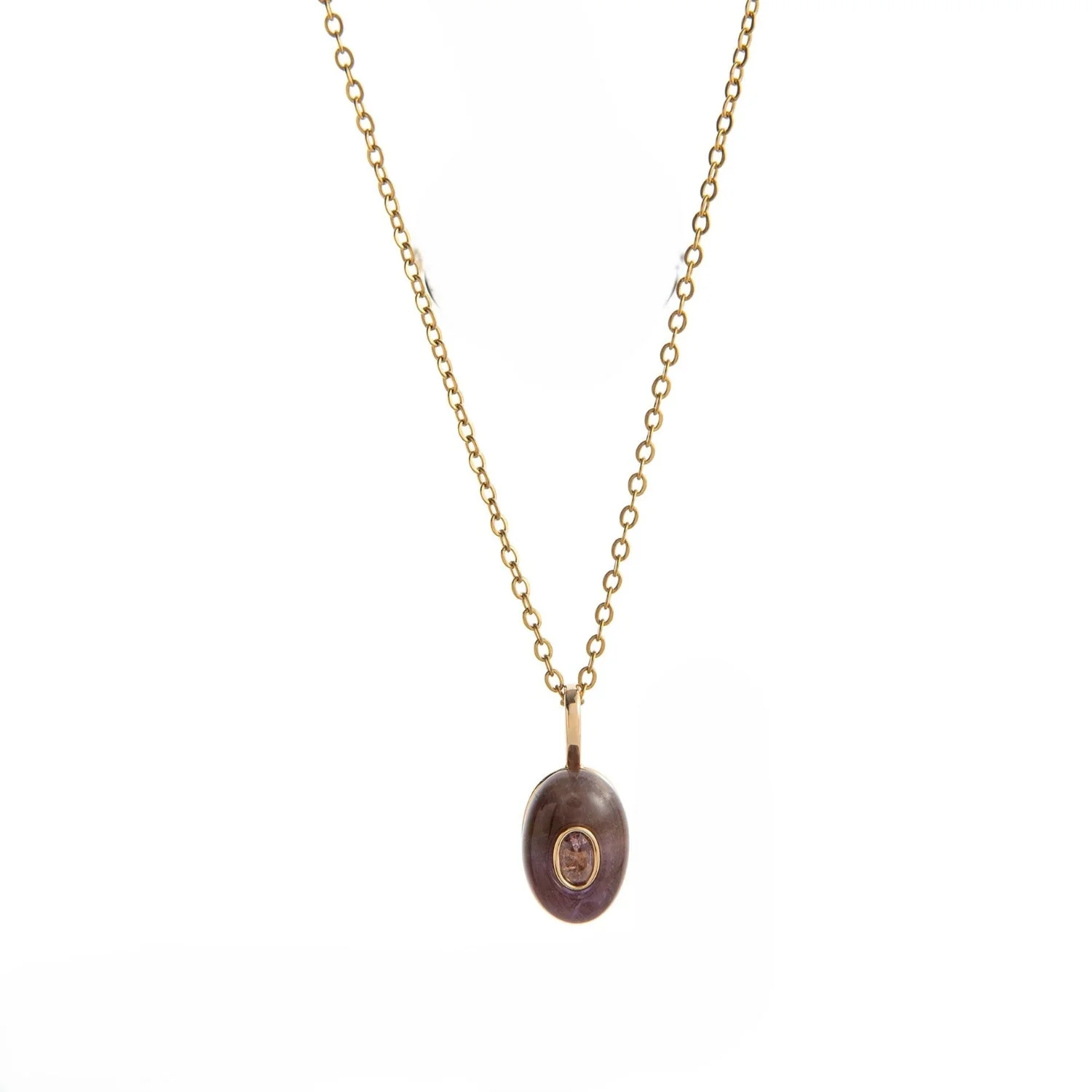 Purple Stone Oval Gold Necklace