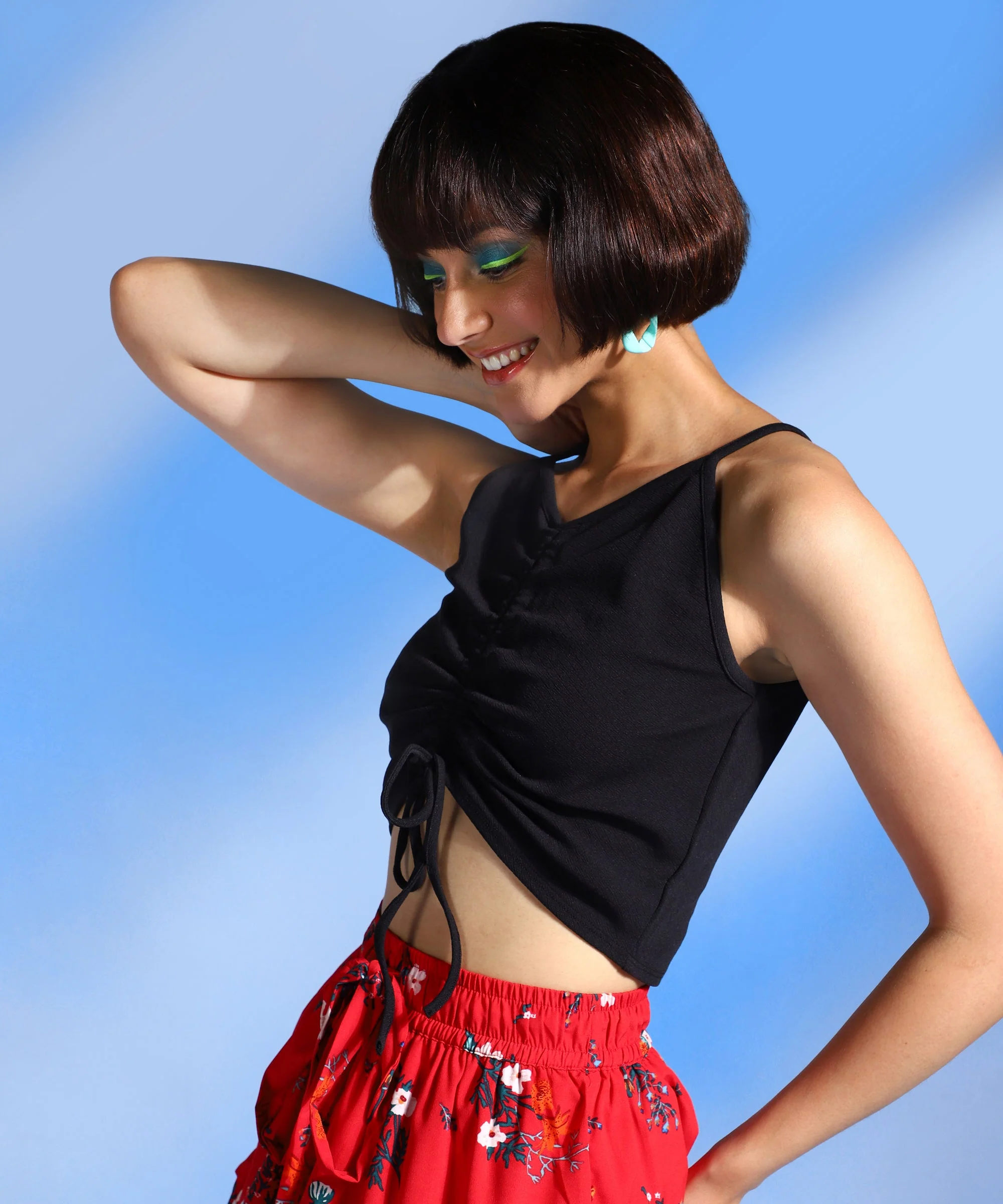 Women Black V-Neck Fitted Top - Image 2