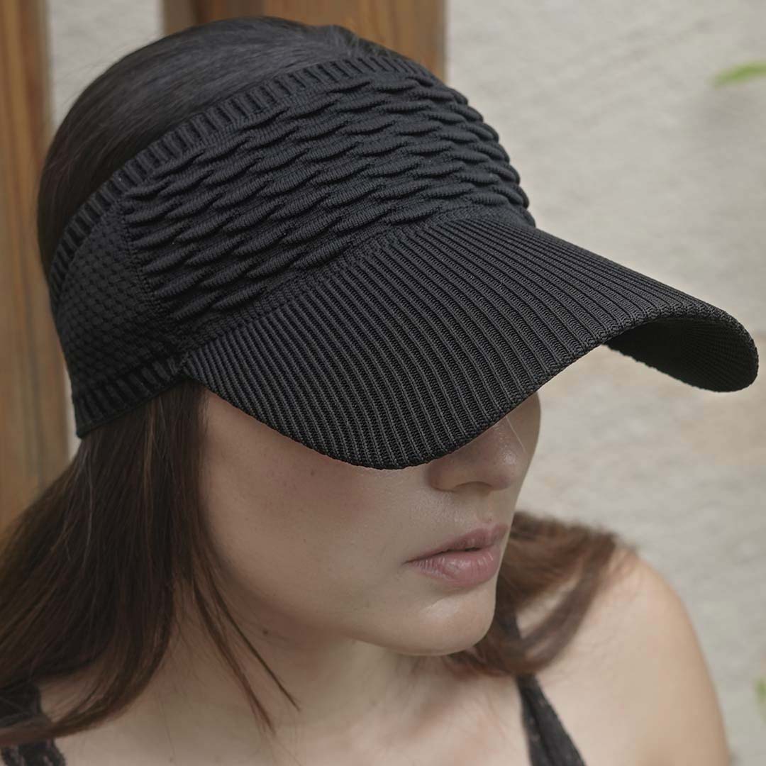 Black Ribbed Sun Visor Cap - Image 3