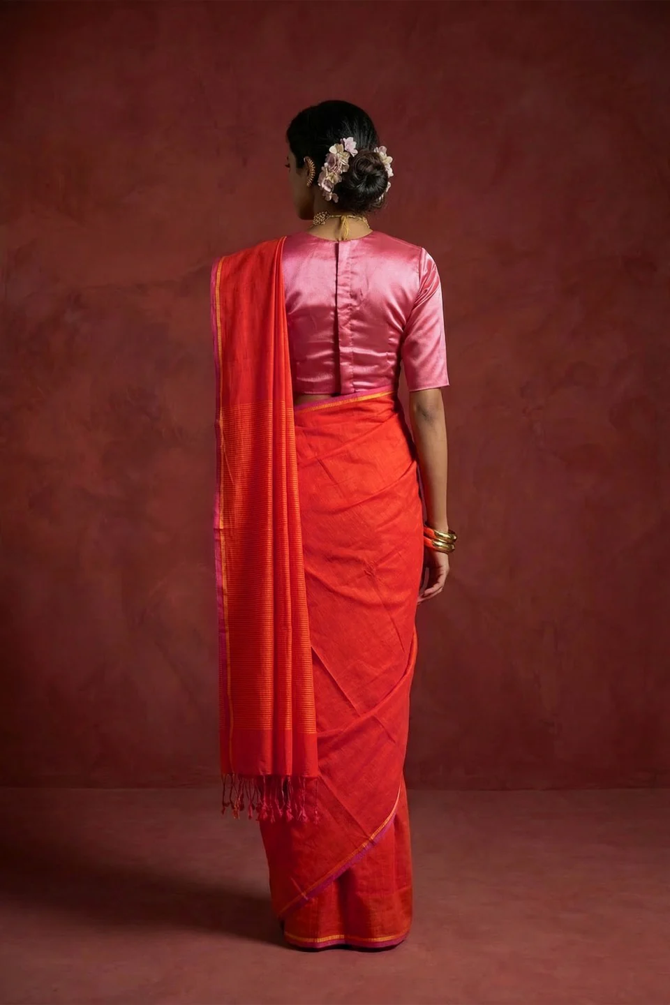Ridhima Orange Handwoven Cotton Saree - Image 5