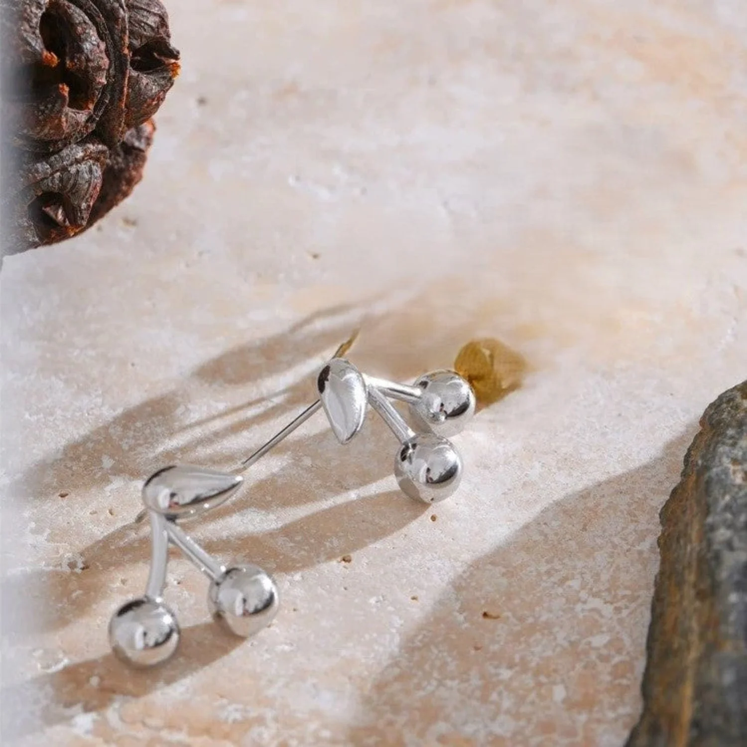Silver Cherry Drop Earring