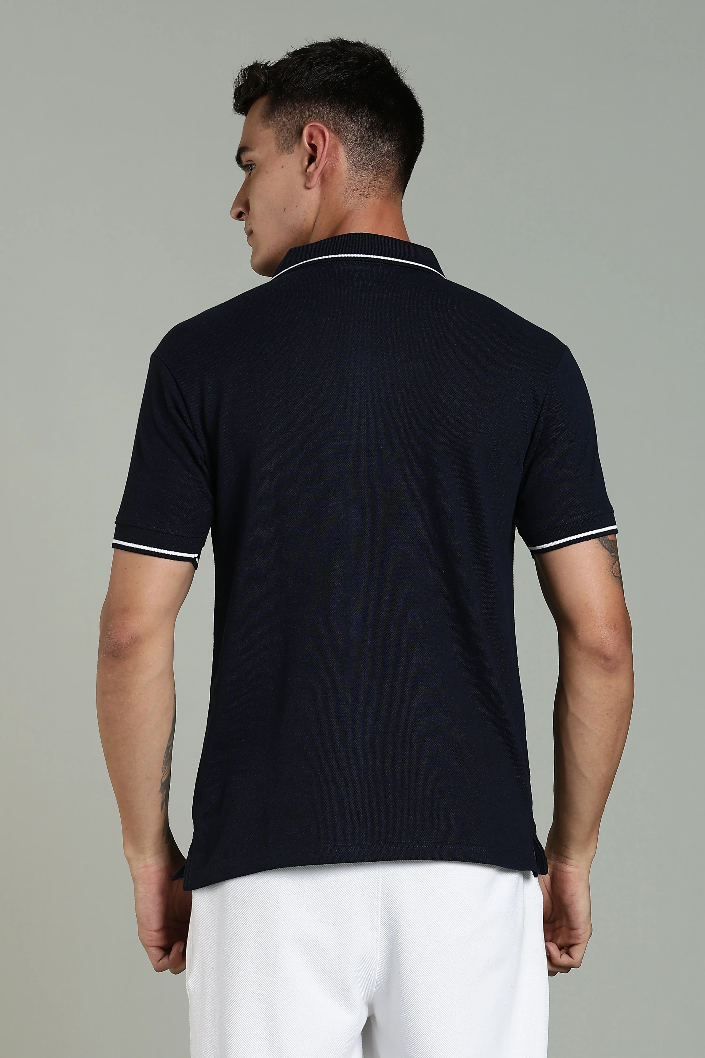 Men Navy Blue Cotton Regular T-Shirt - Image 3