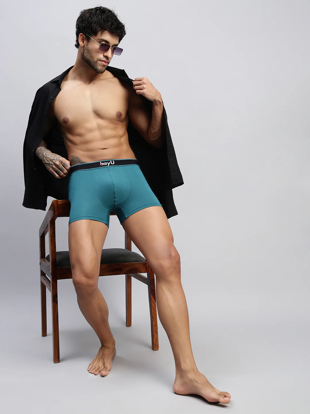Men Teal Modal Solid Trunks - Image 6