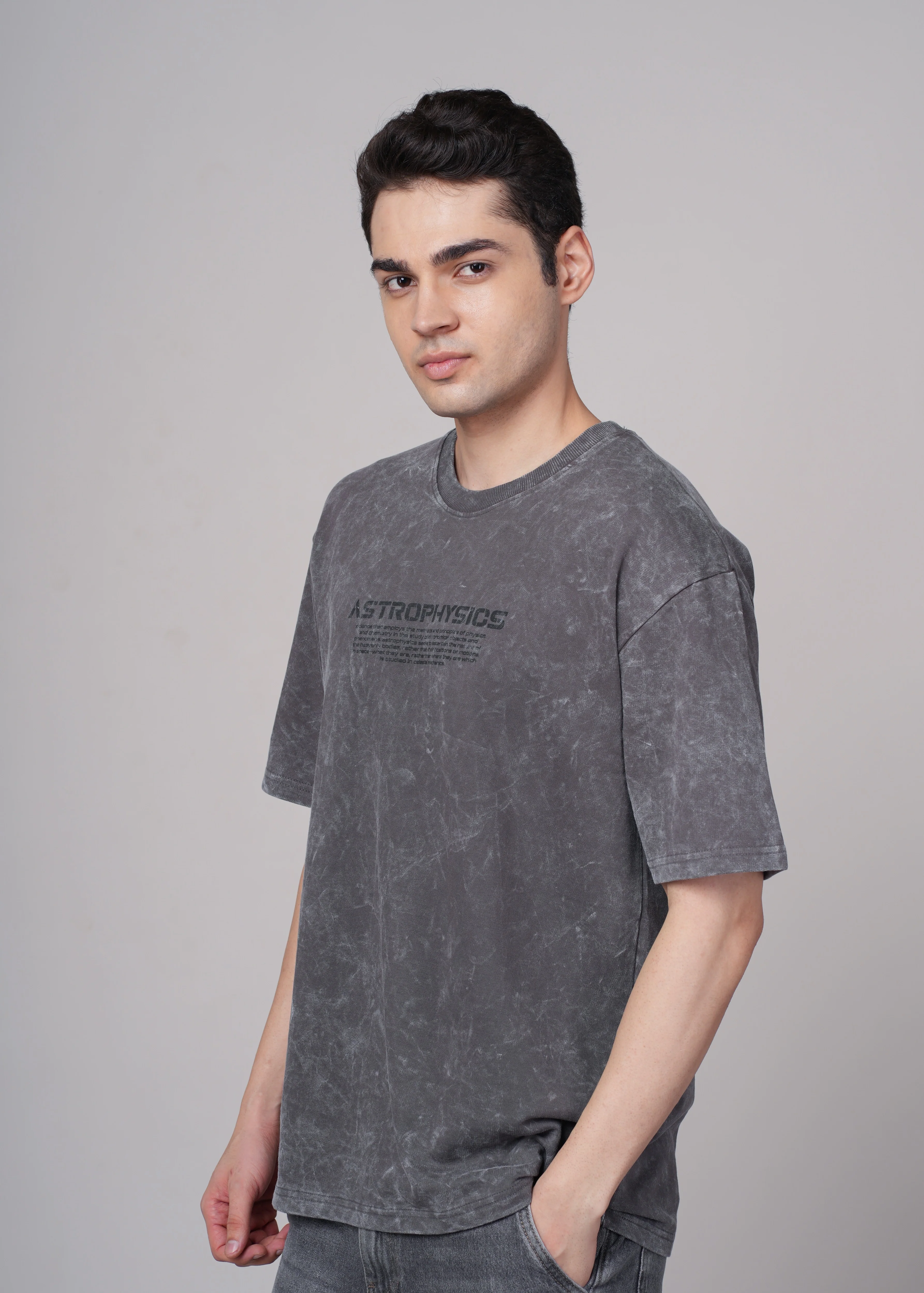 Men Grey Printed Cotton Oversized T-Shirt - Image 5