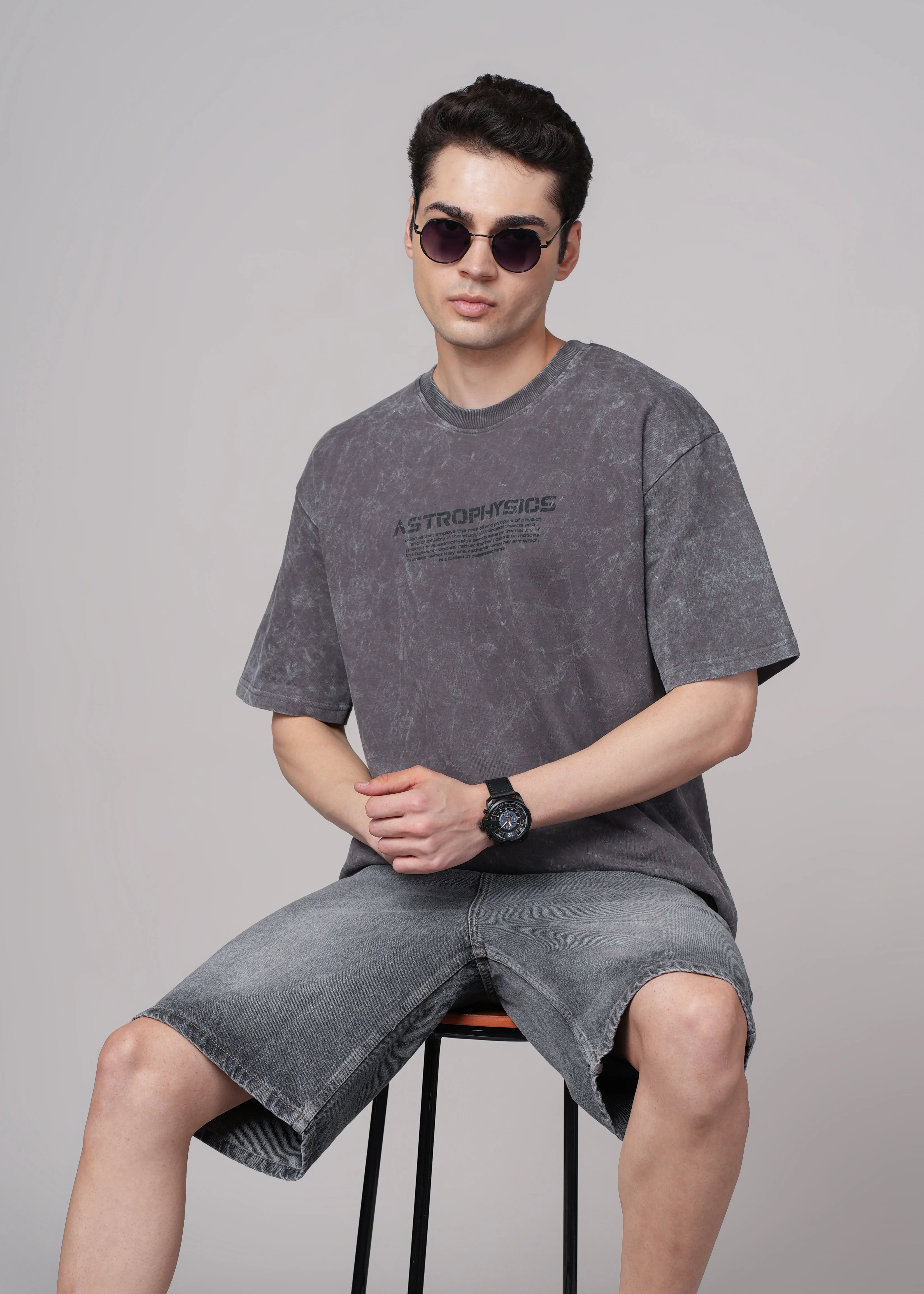 Men Grey Printed Cotton Oversized T-Shirt - Image 7