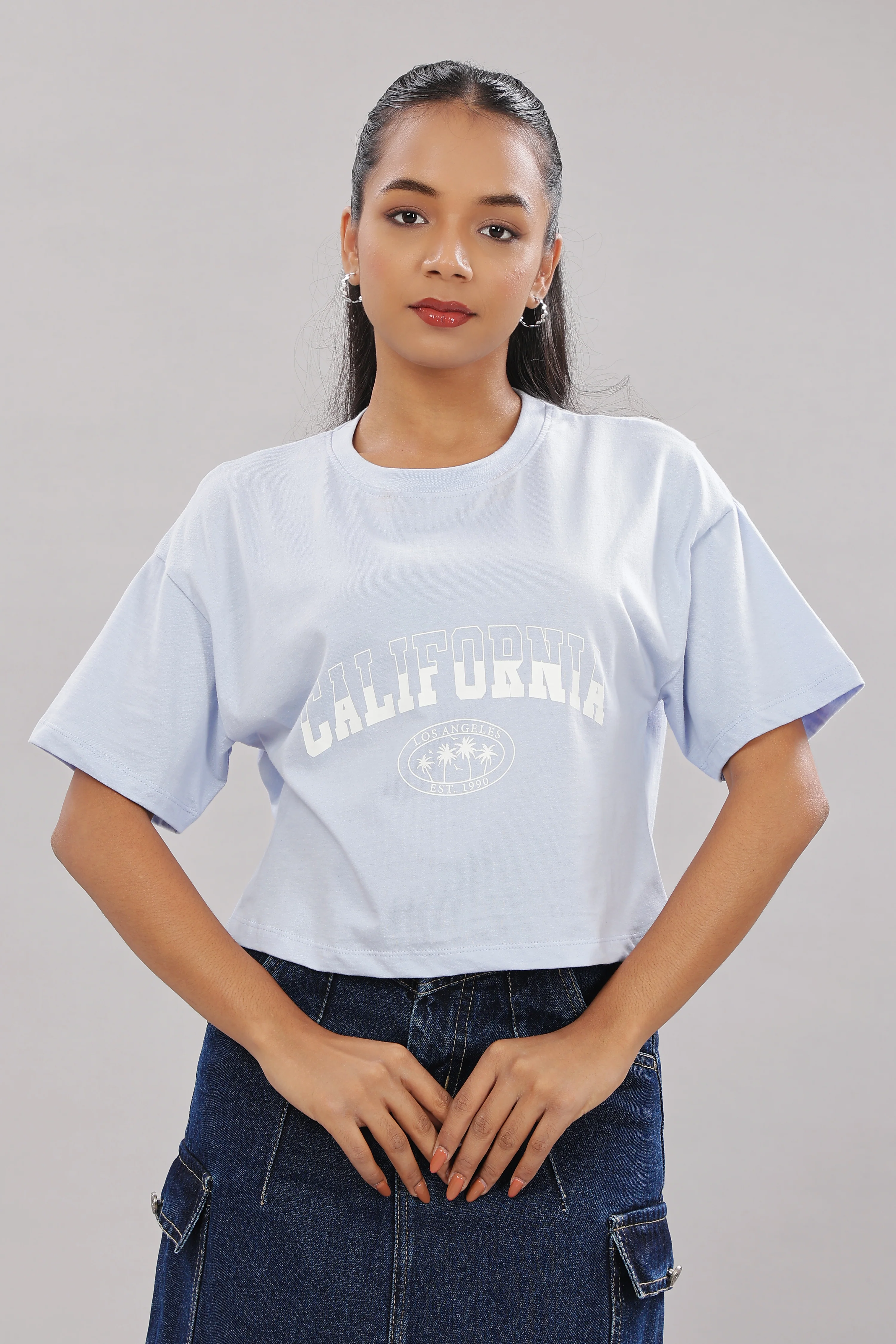 Women Blue Printed Cotton Regular Top - Image 3