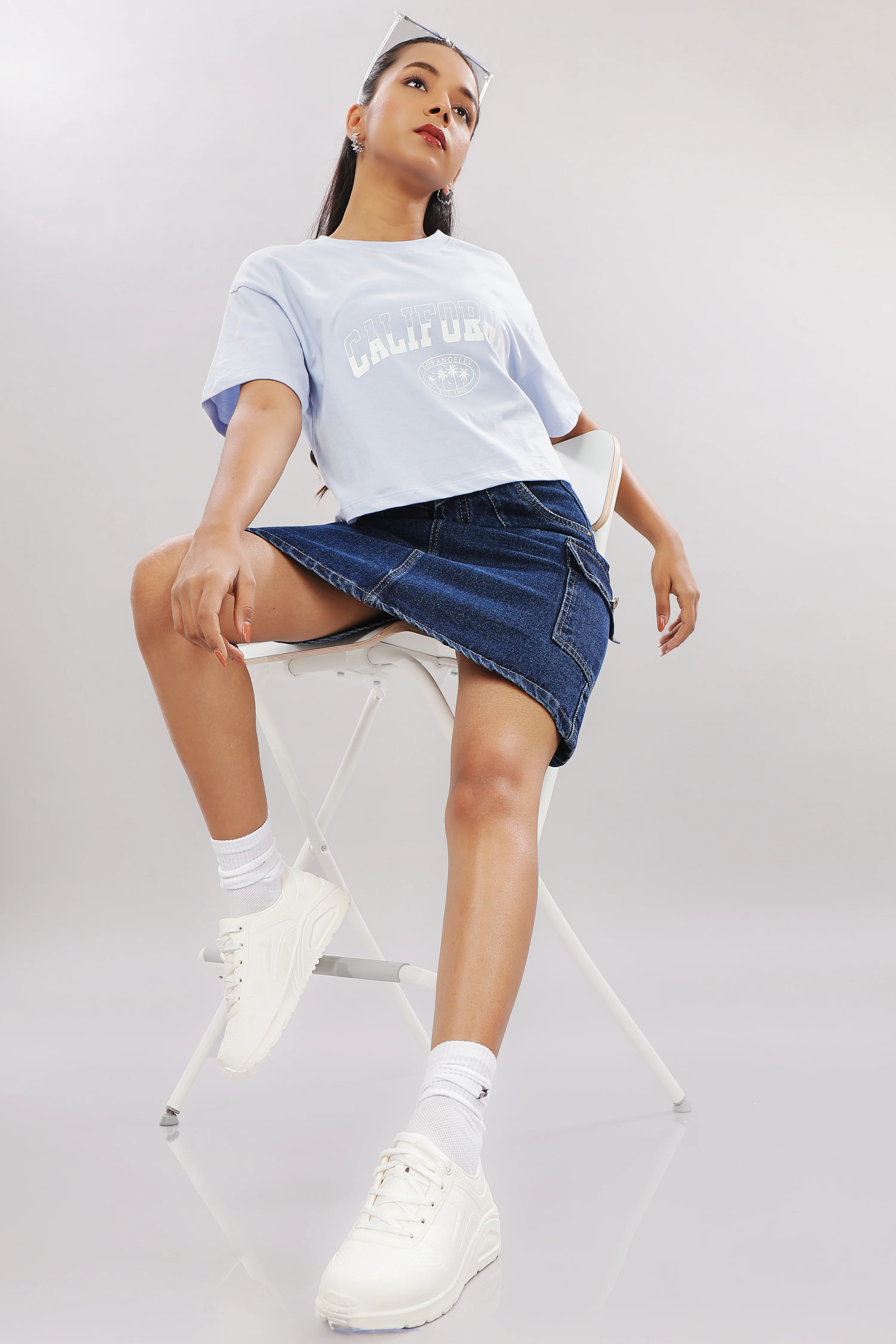 Women Blue Printed Cotton Regular Top - Image 8