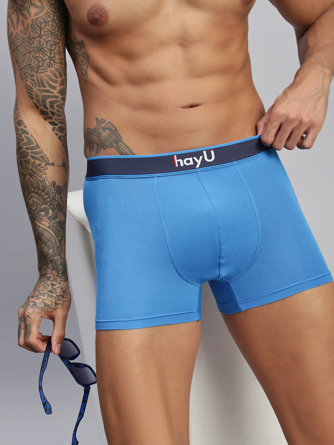 Men Blue Modal Solid Trunks