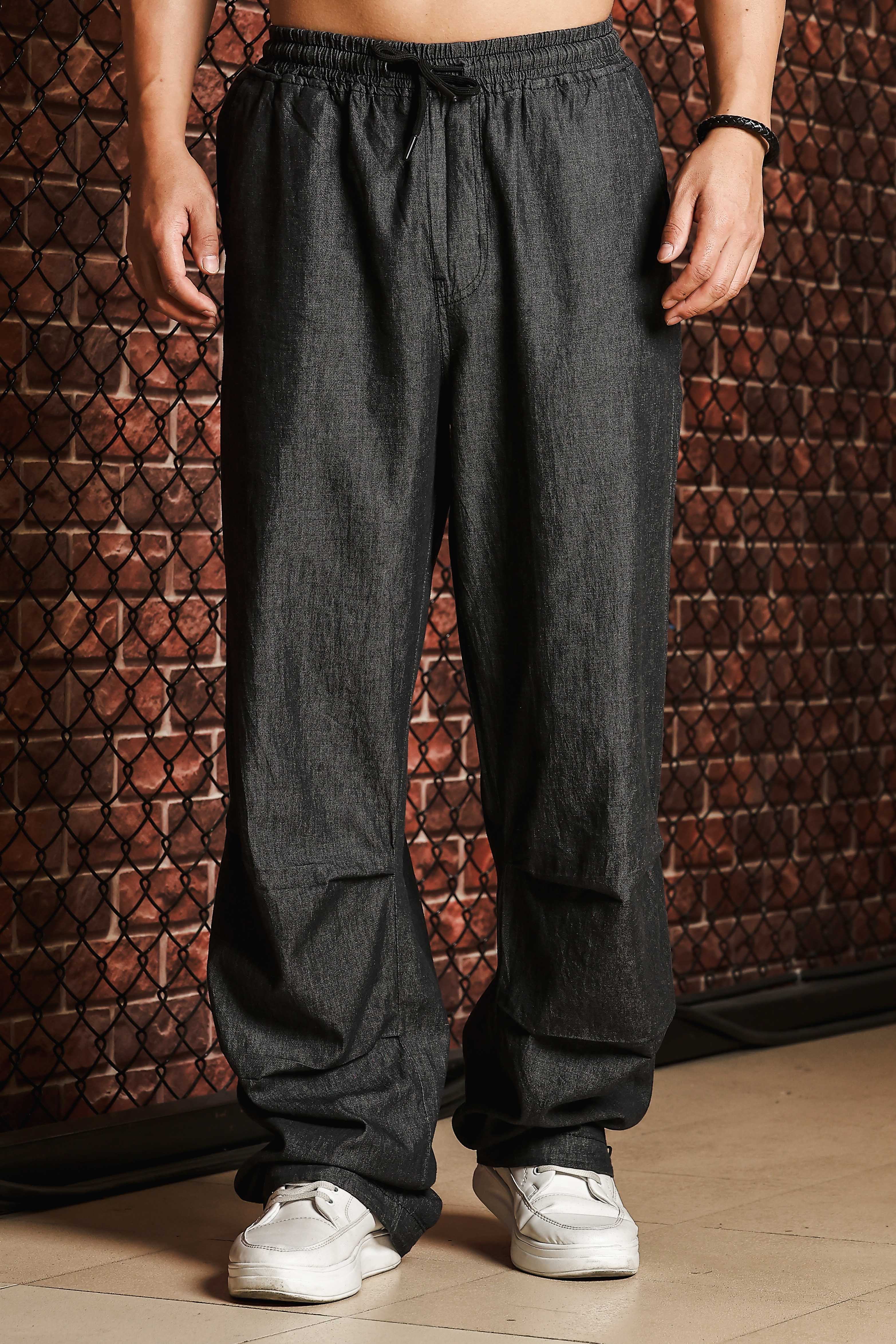 Unisex Black Denim Parachte Cargo Trousers
