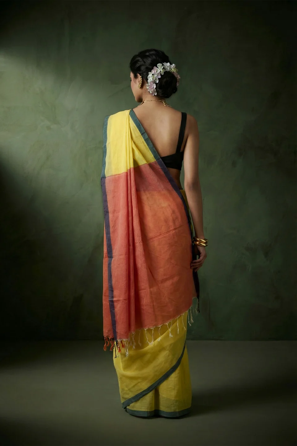 Vijaya Yellow Handwoven Cotton Saree - Image 3