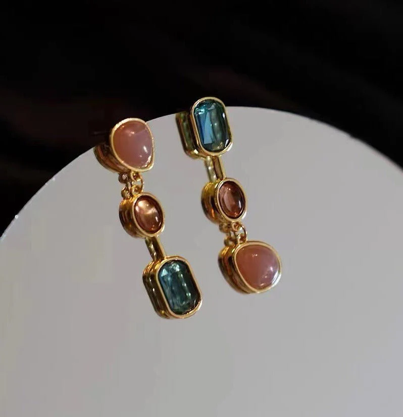 Vintage Geometric Gemstone Drop Earring