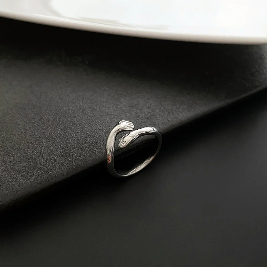 Vintage Hugging Hand Styled Silver Ring