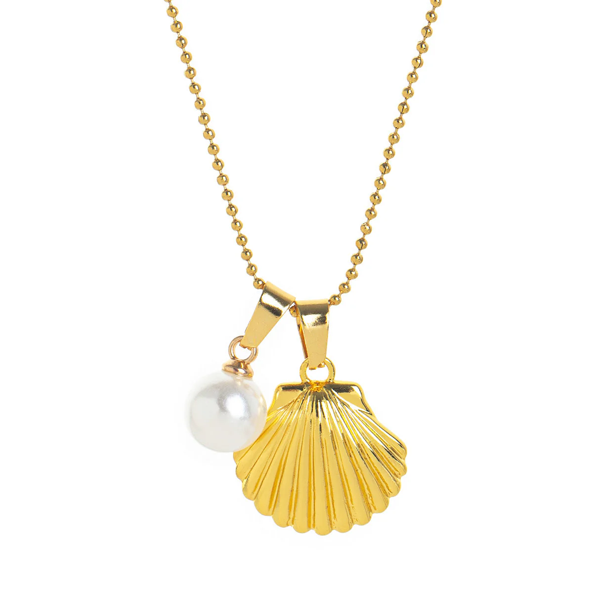 White Pearl Sea Shell Gold Necklace