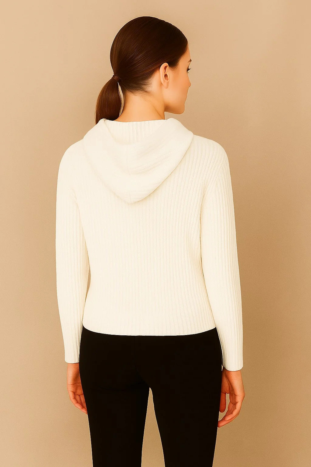 Women Acrylic Full Sleeve White Knitted Hoodie Sweatshirt - Image 4